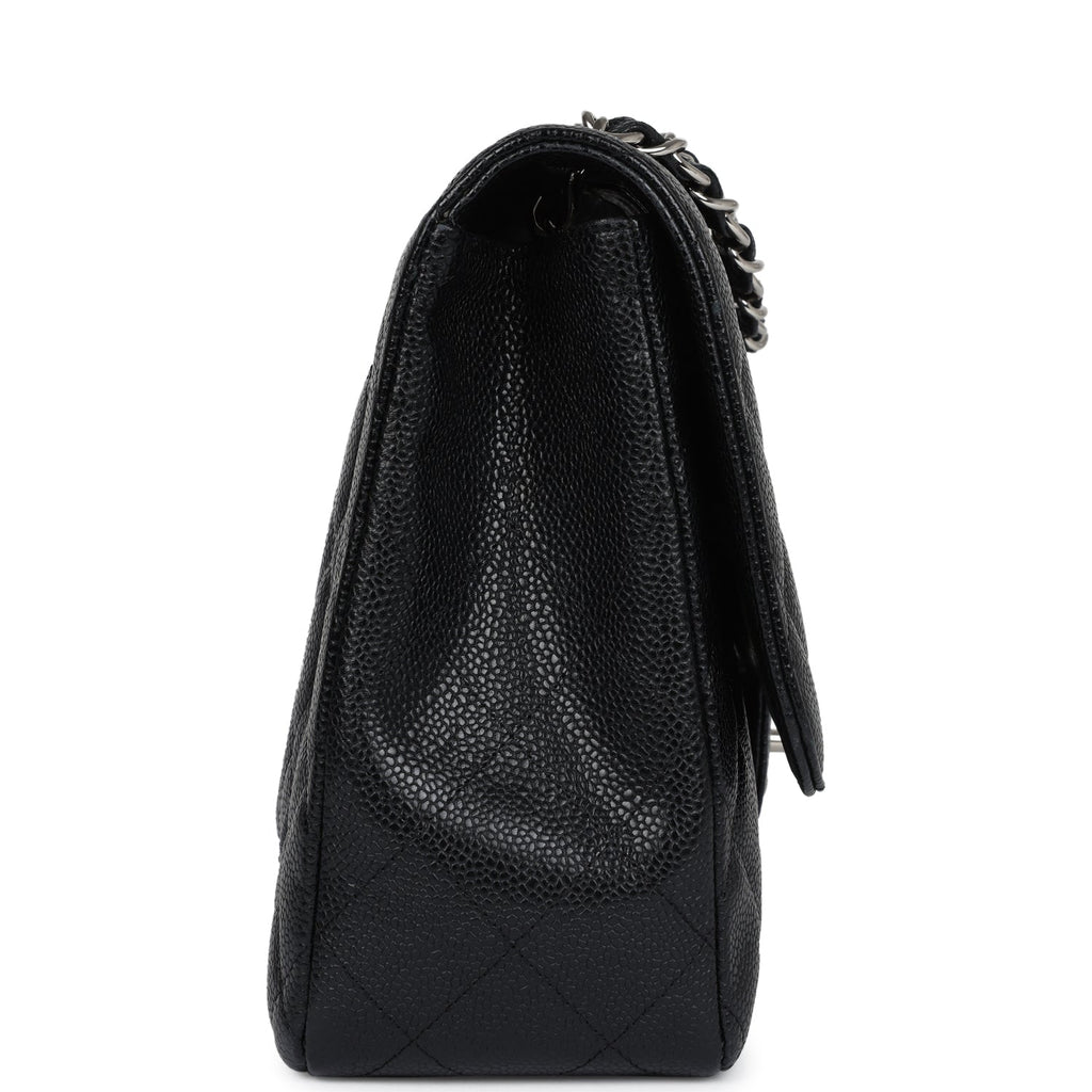 Chanel Jumbo Classic Single Flap Bag Black Caviar Silver Hardware
