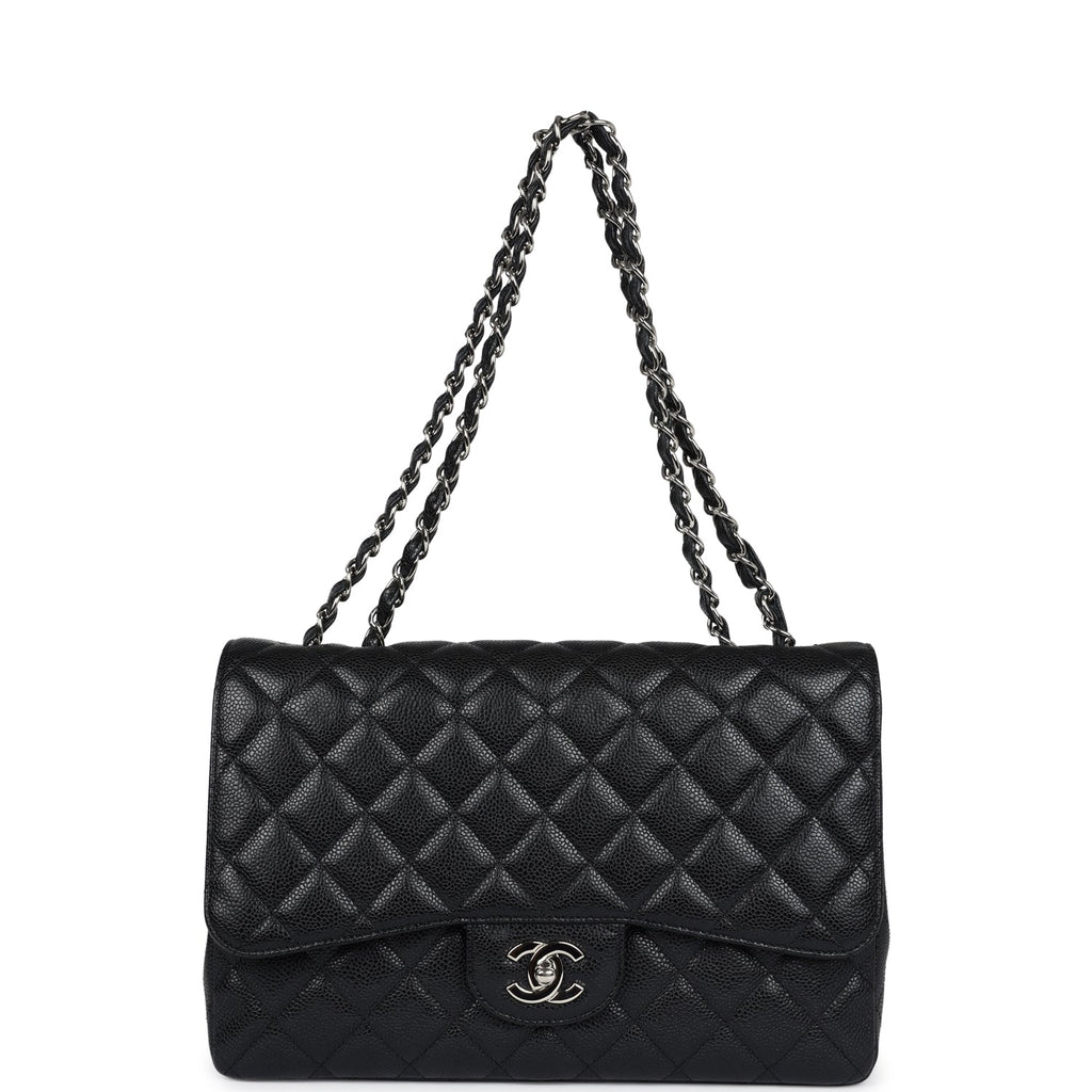 Chanel Jumbo Classic Single Flap Bag Black Caviar Silver Hardware