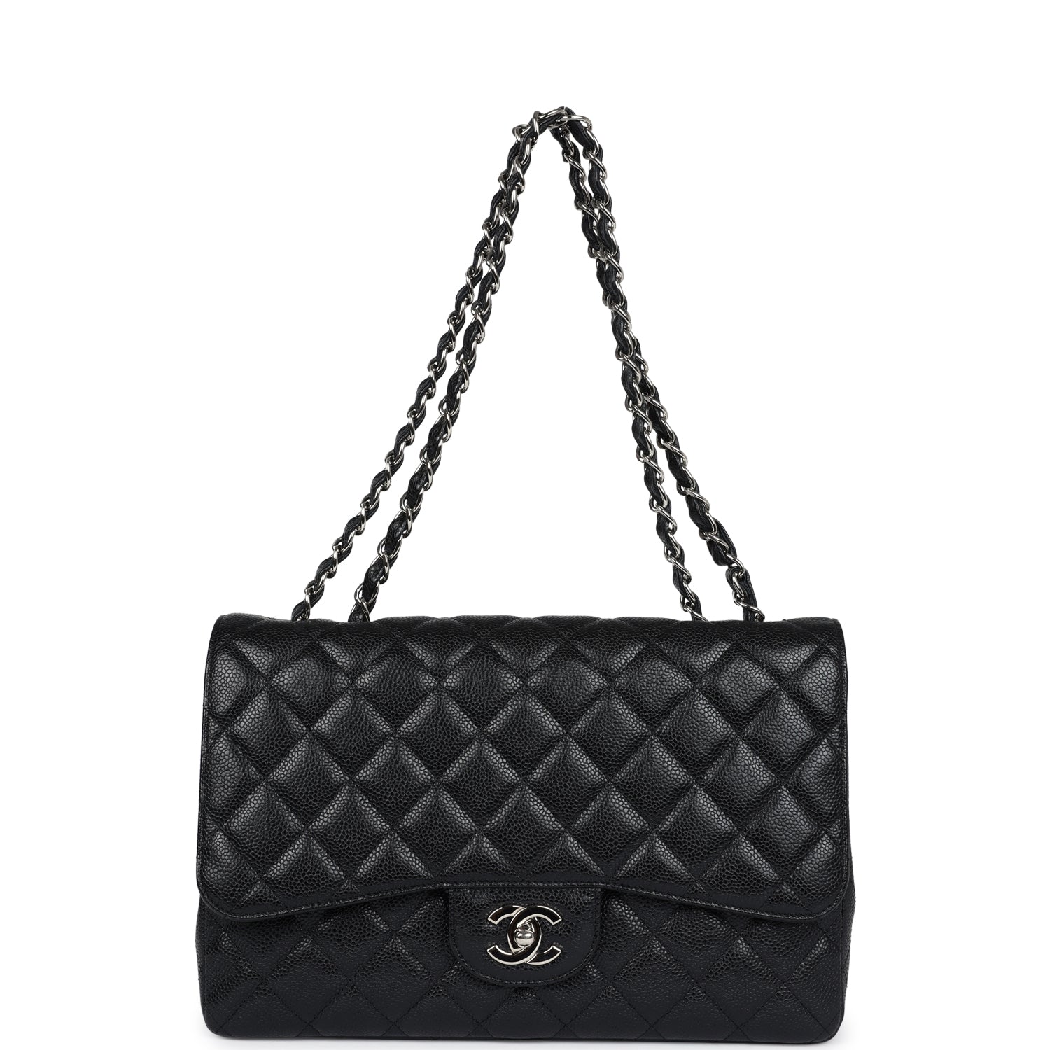 Chanel Jumbo Classic Single Flap Bag Black Caviar Silver Hardware
