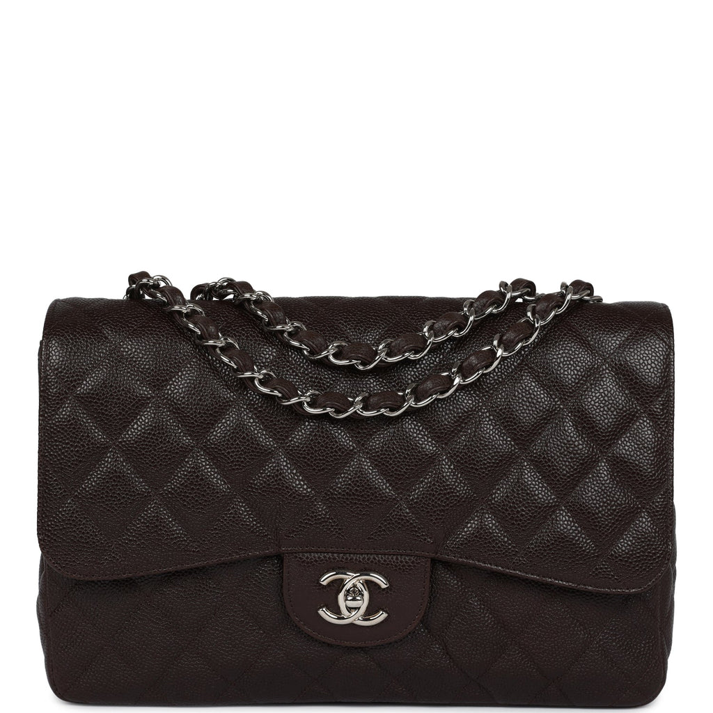 Chanel Jumbo Classic Single Flap Dark Brown Caviar Silver Hardware