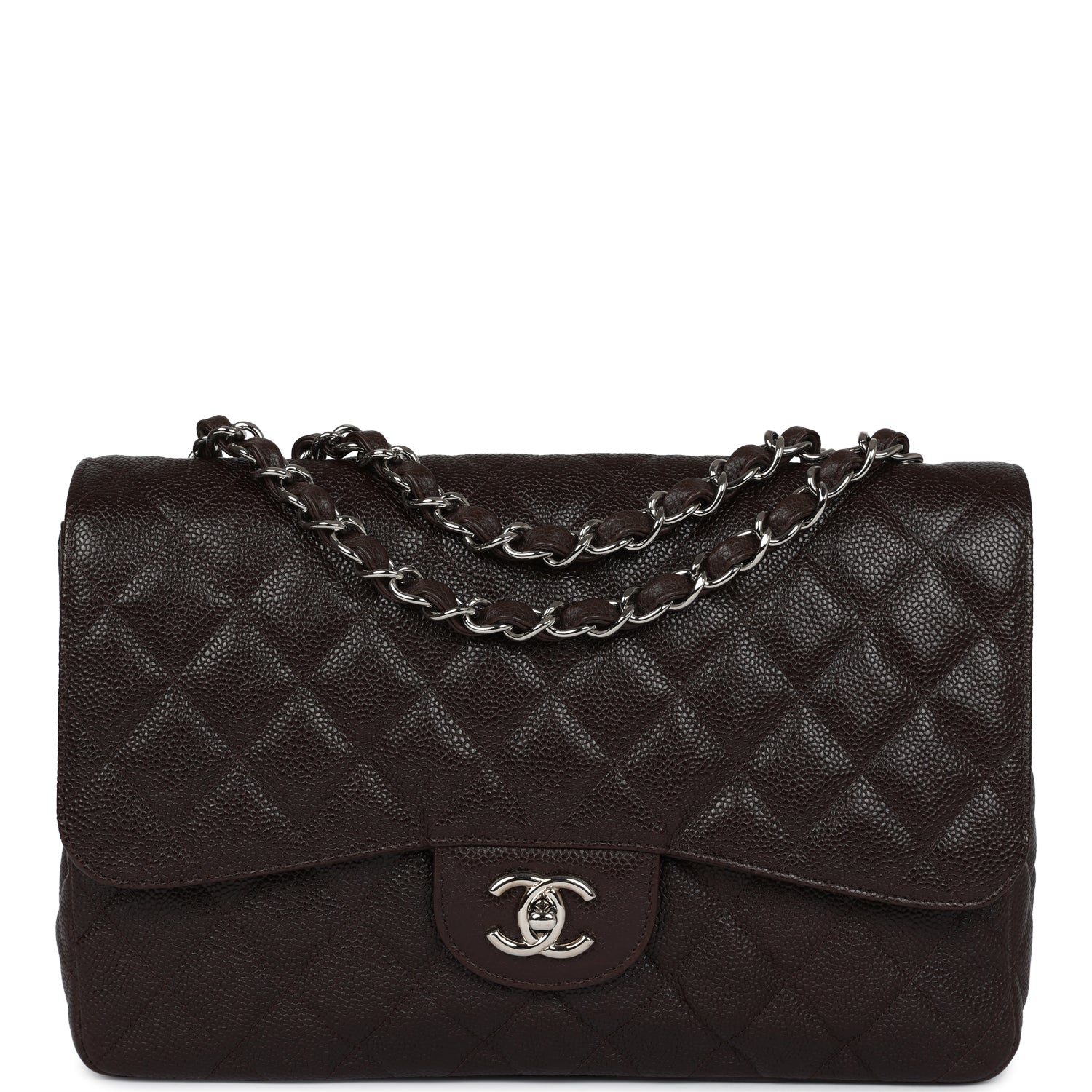 Chanel Jumbo Classic Single Flap Dark Brown Caviar Silver Hardware