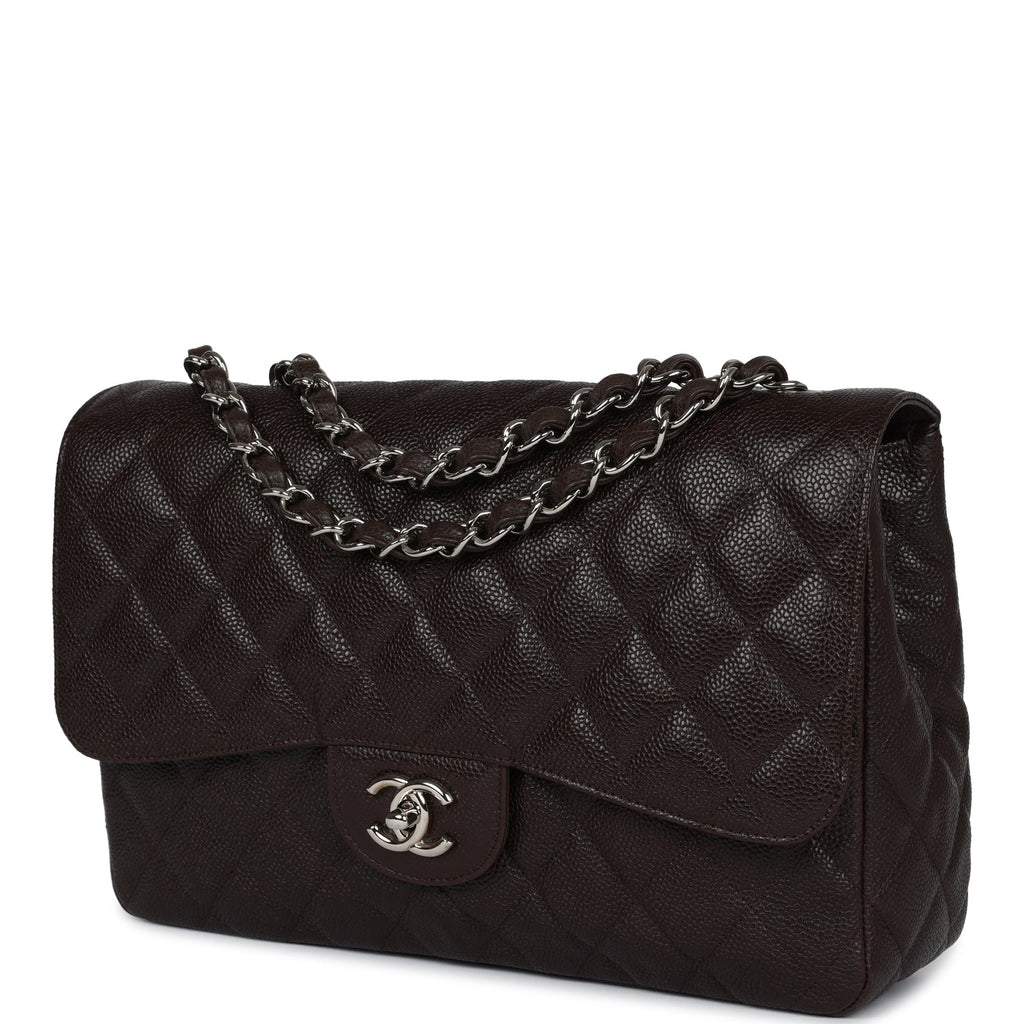 Chanel Jumbo Classic Single Flap Dark Brown Caviar Silver Hardware