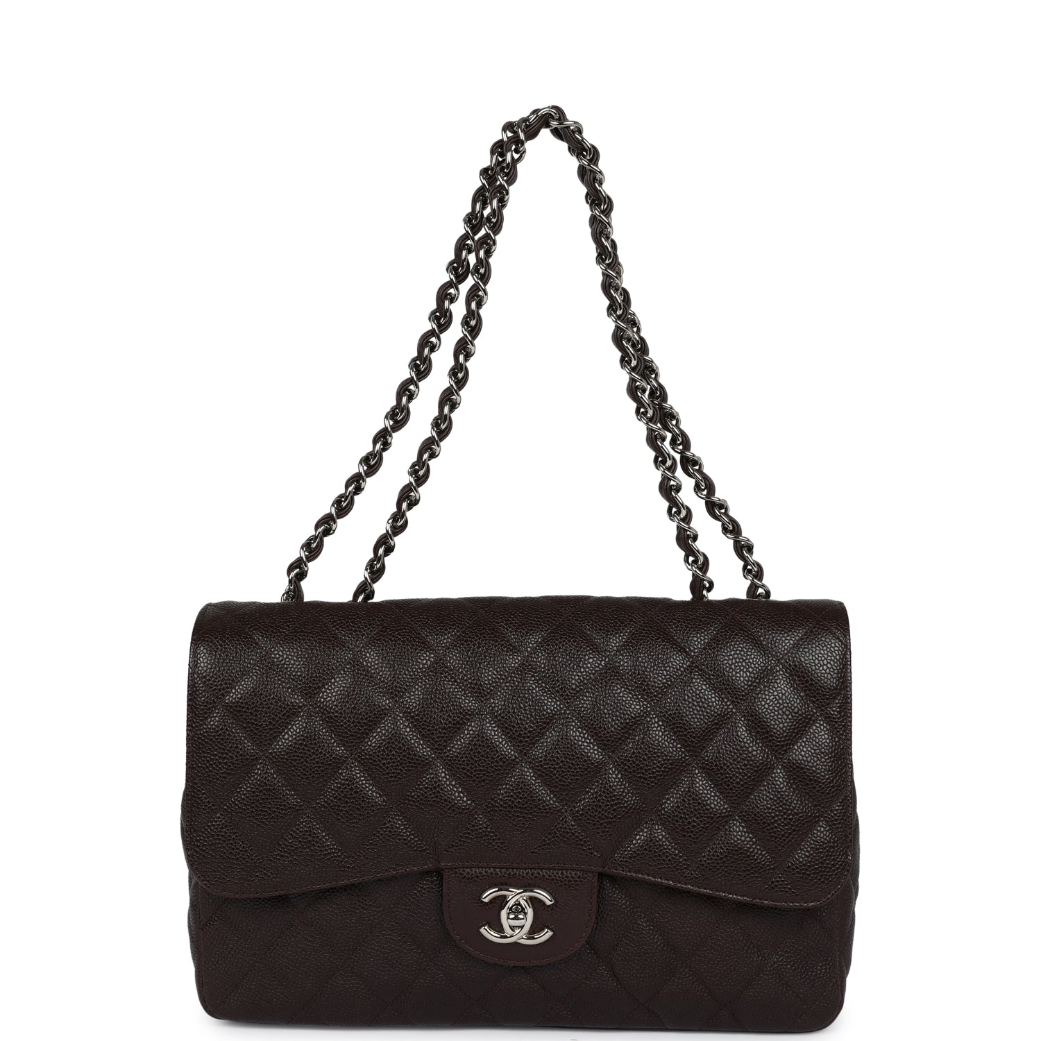 Chanel Jumbo Classic Single Flap Dark Brown Caviar Silver Hardware