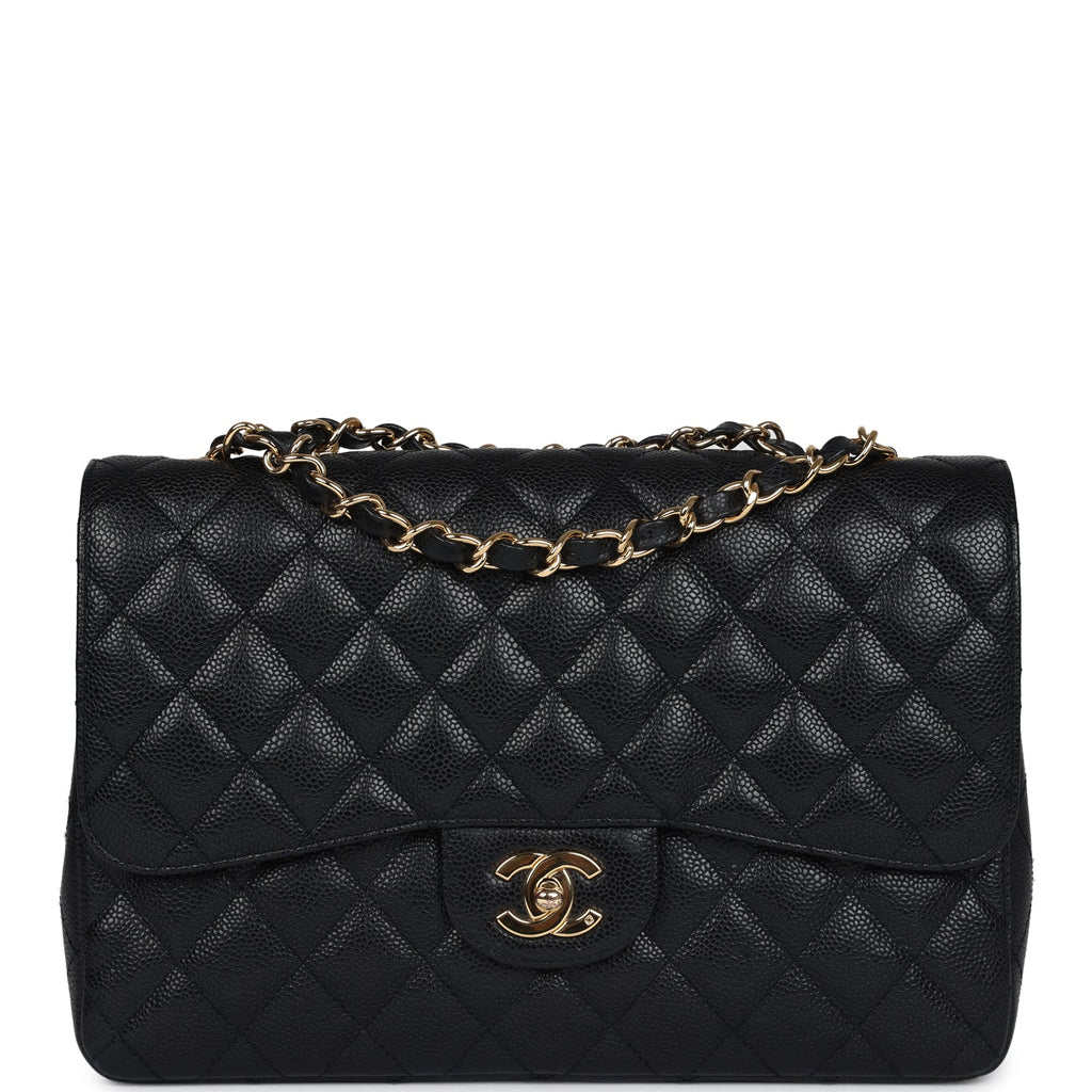 Chanel Jumbo Classic Single Flap Bag Black Caviar Gold Hardware