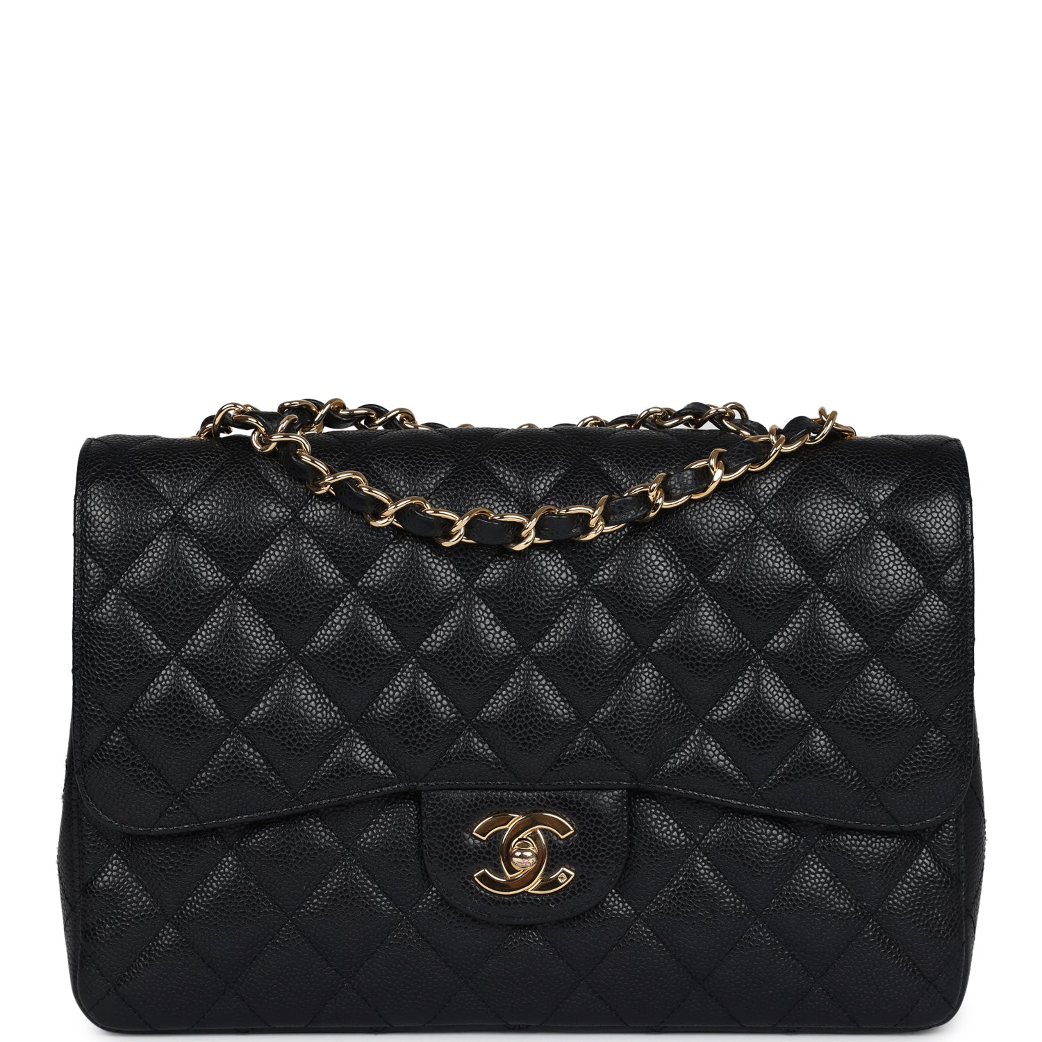 Chanel Jumbo Classic Single Flap Bag Black Caviar Gold Hardware