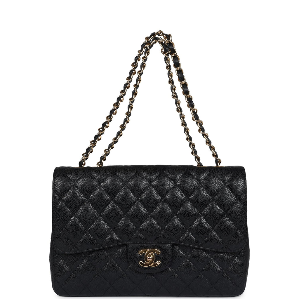 Chanel Jumbo Classic Single Flap Bag Black Caviar Gold Hardware