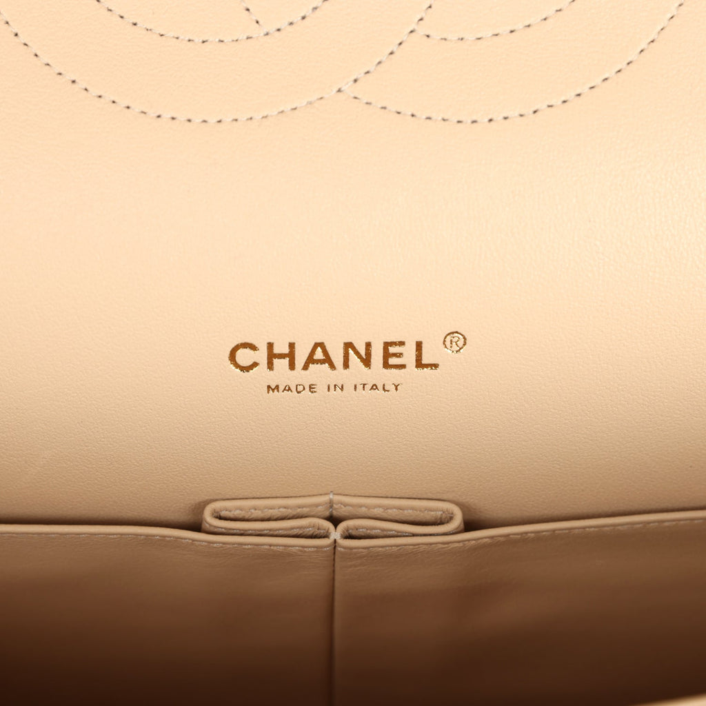Chanel Maxi Classic Double Flap Bag Beige Caviar Gold Hardware