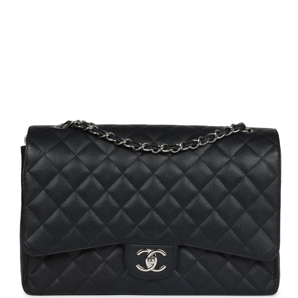 Chanel Maxi Classic Double Flap Bag Black Caviar Silver Hardware