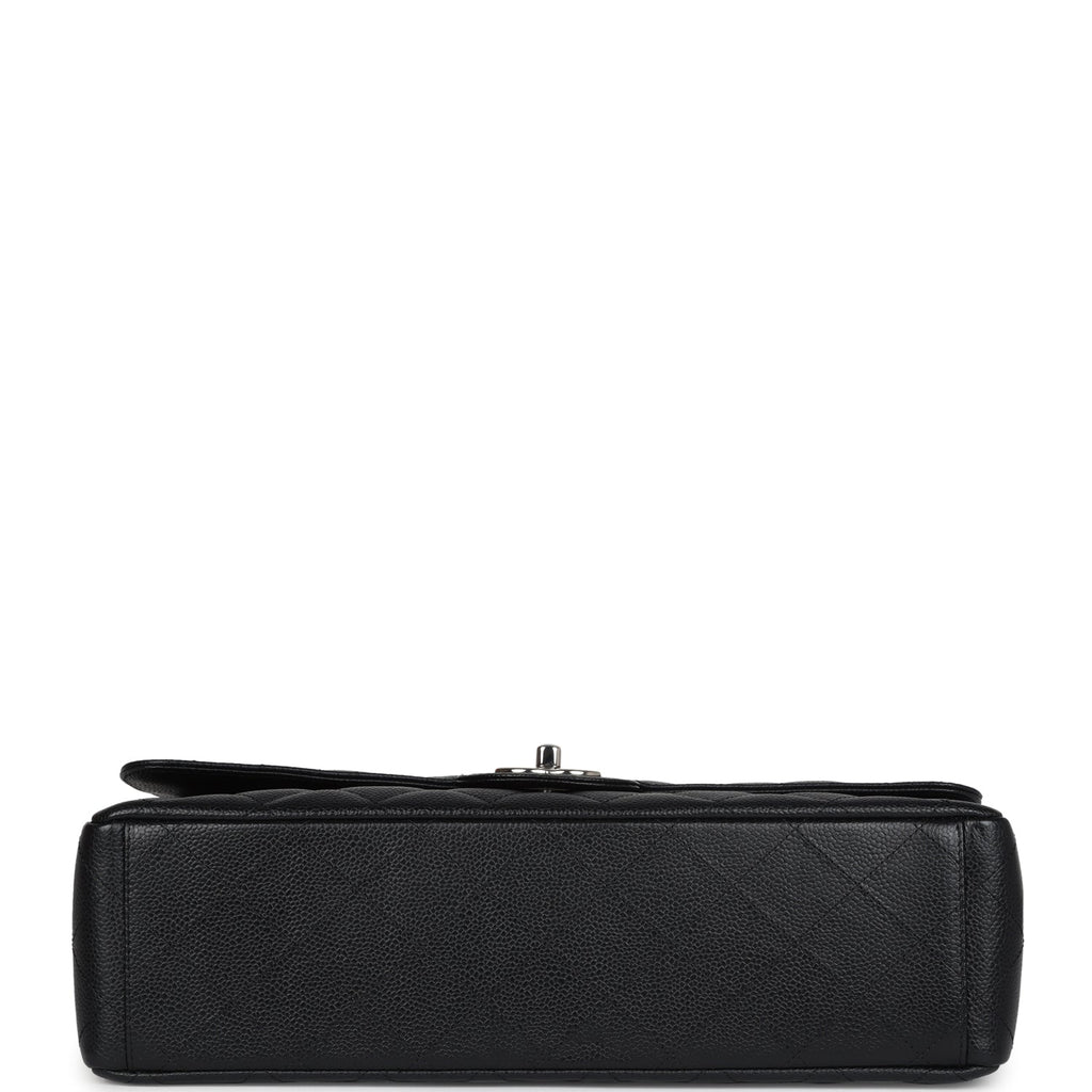Chanel Maxi Classic Double Flap Bag Black Caviar Silver Hardware