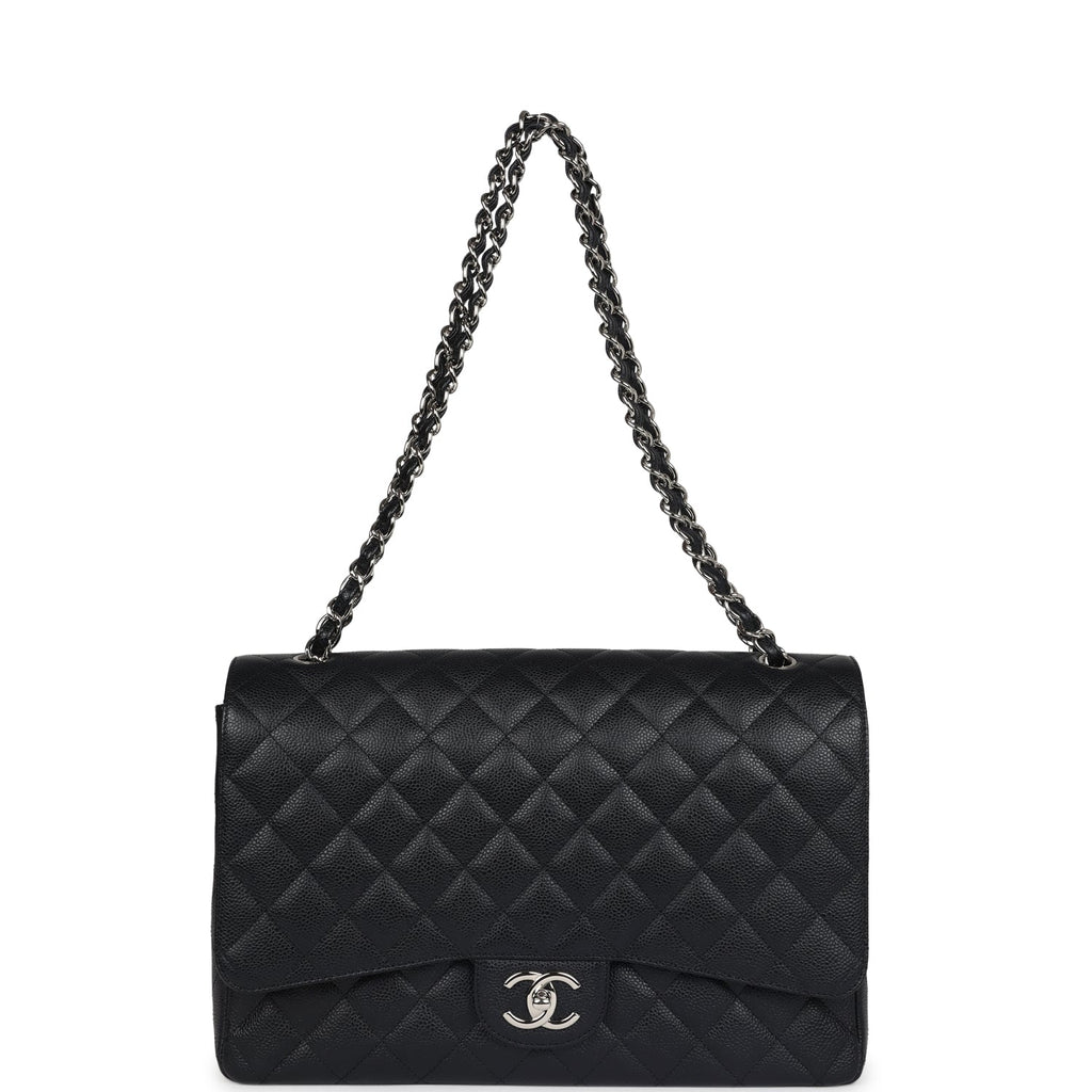 Chanel Maxi Classic Double Flap Bag Black Caviar Silver Hardware