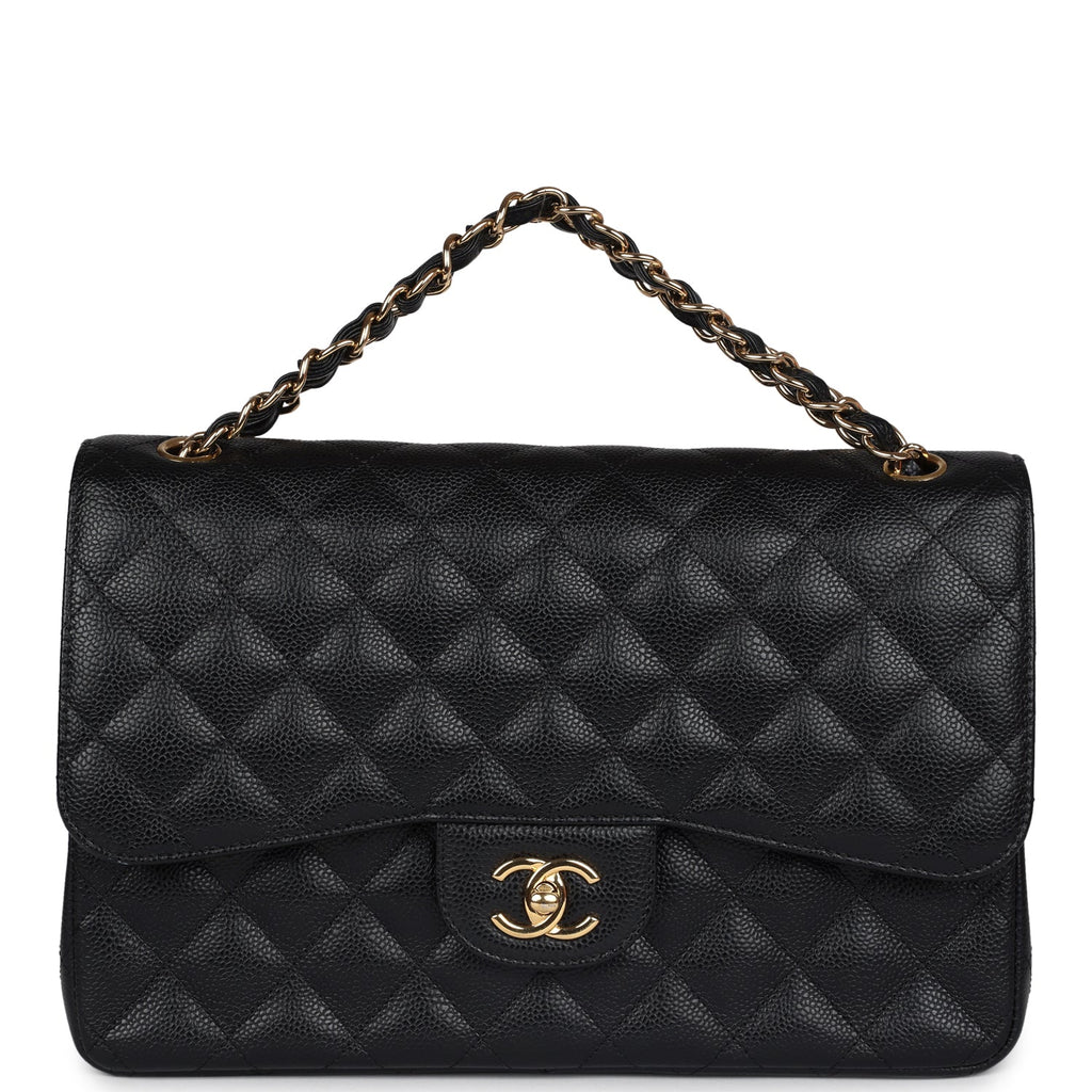 Chanel Jumbo Classic Double Flap Bag Black Caviar Gold Hardware