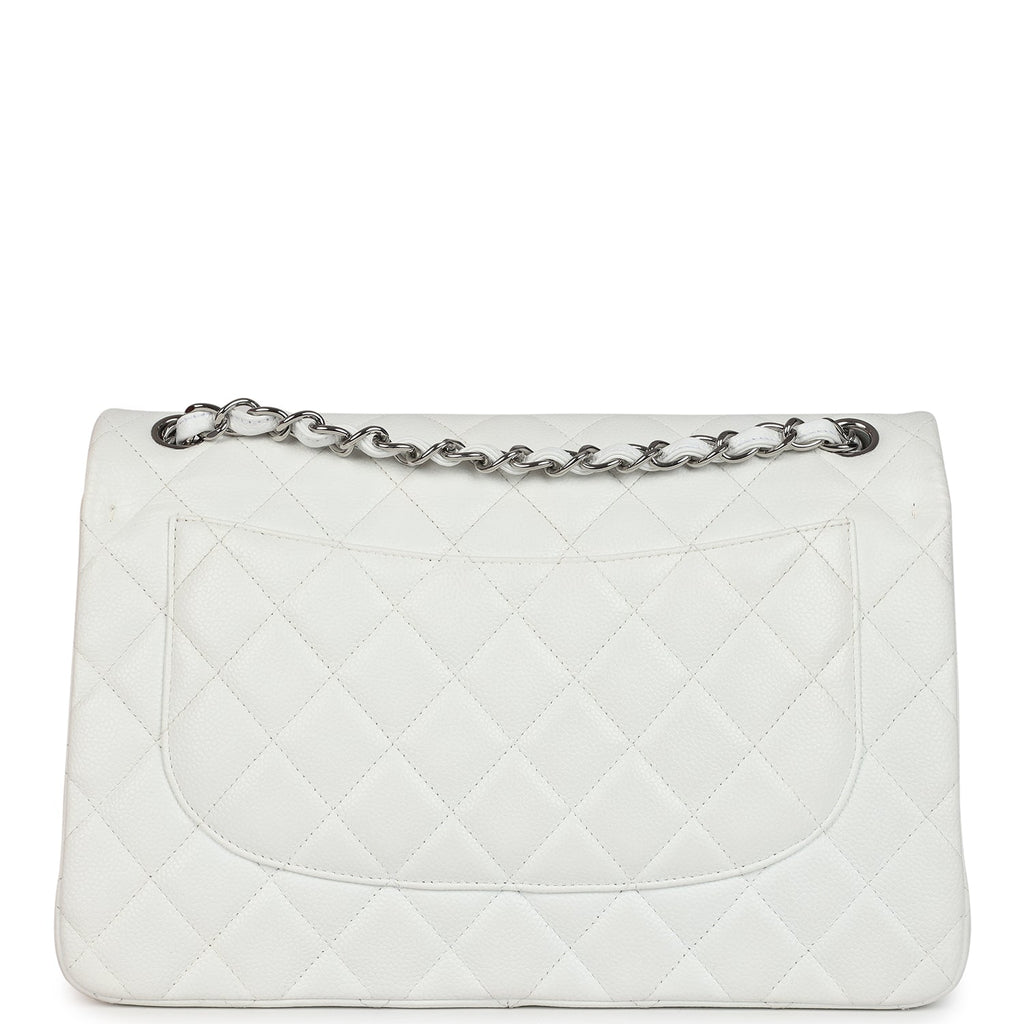 Chanel Jumbo Classic Single Flap Bag White Caviar Silver Hardware