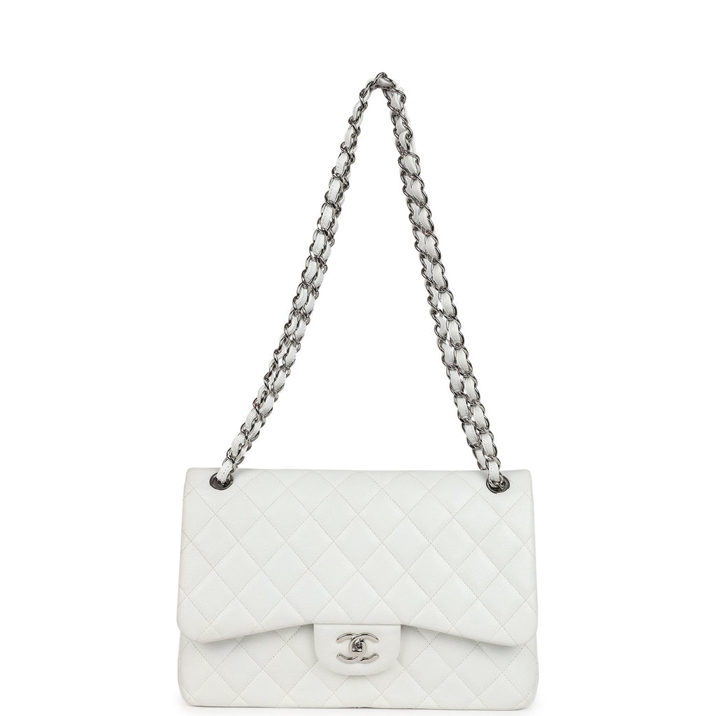Chanel Jumbo Classic Single Flap Bag White Caviar Silver Hardware