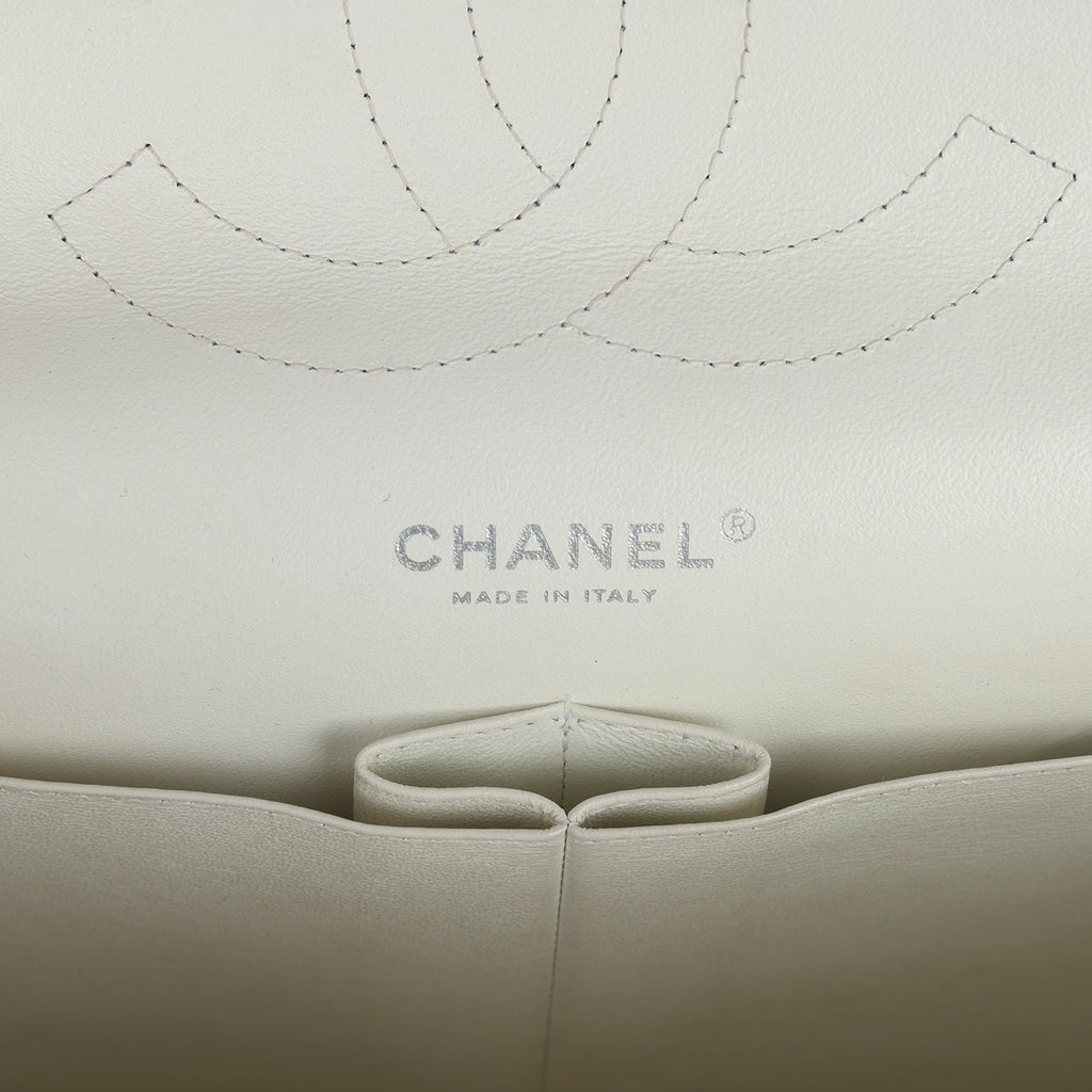Chanel Jumbo Classic Single Flap Bag White Caviar Silver Hardware