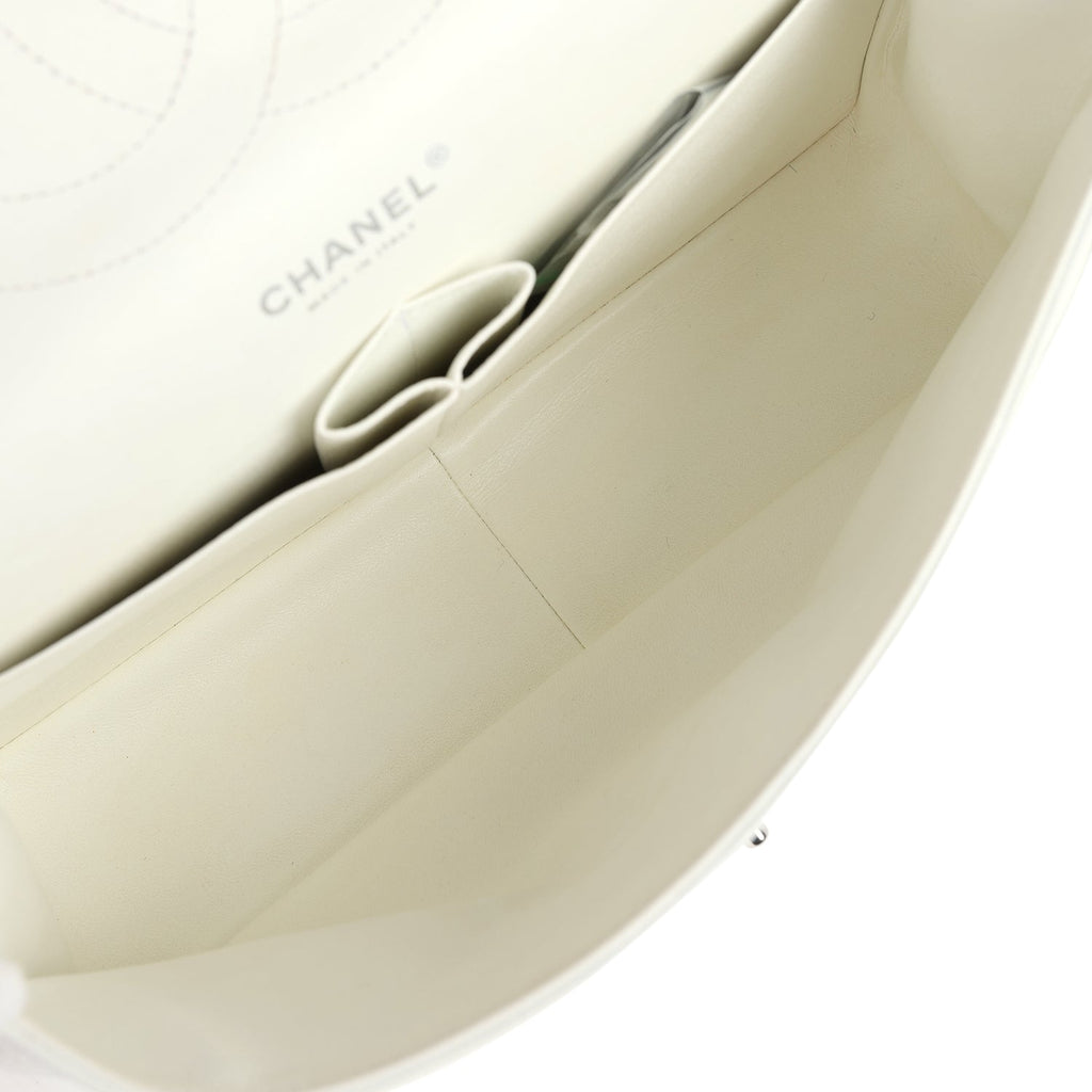 Chanel Jumbo Classic Single Flap Bag White Caviar Silver Hardware