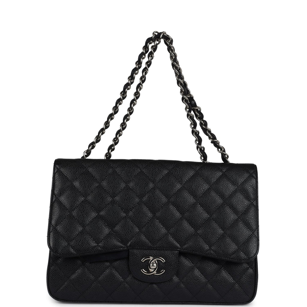 Chanel Jumbo Classic Single Flap Bag Black Caviar Silver Hardware