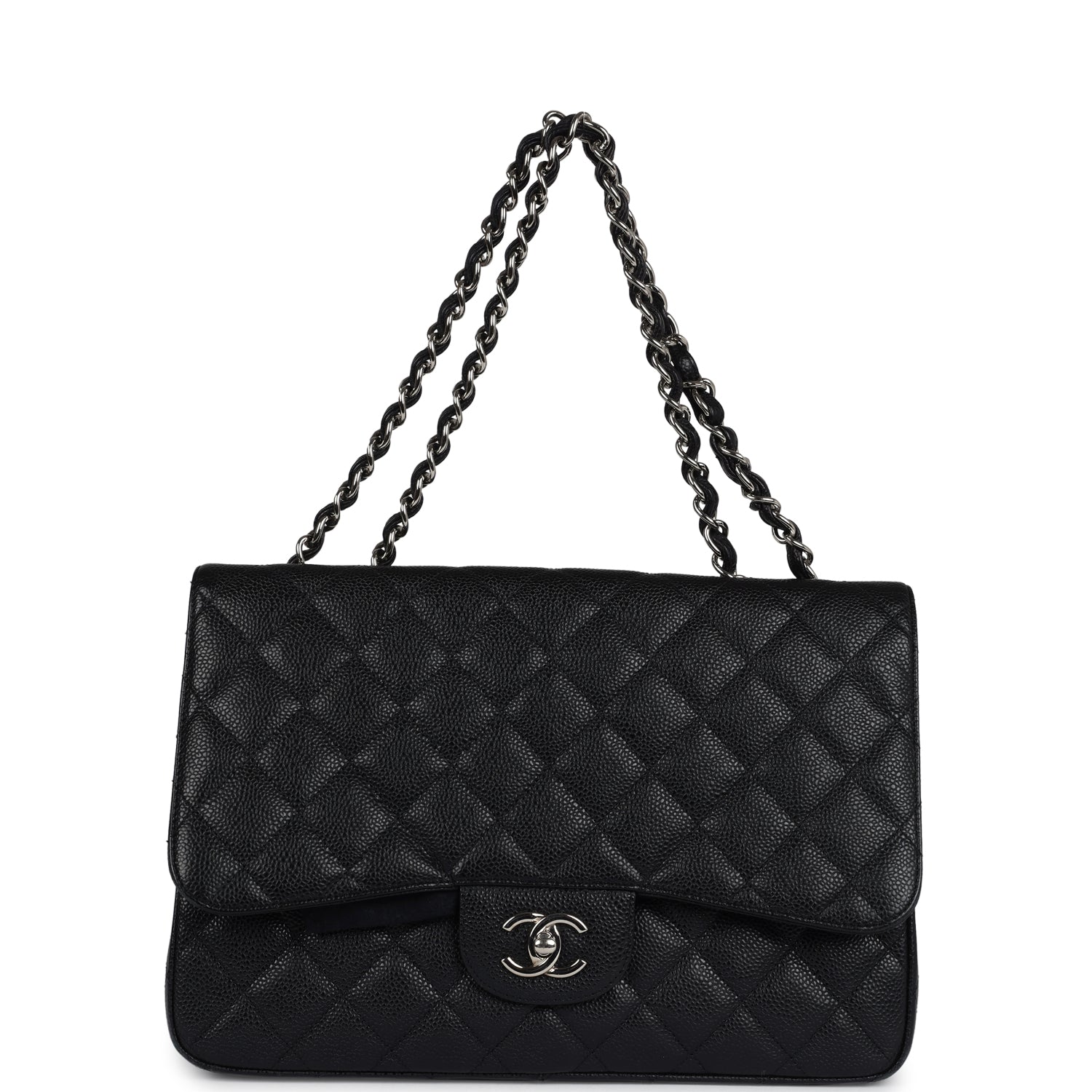 Chanel Jumbo Classic Single Flap Bag Black Caviar Silver Hardware