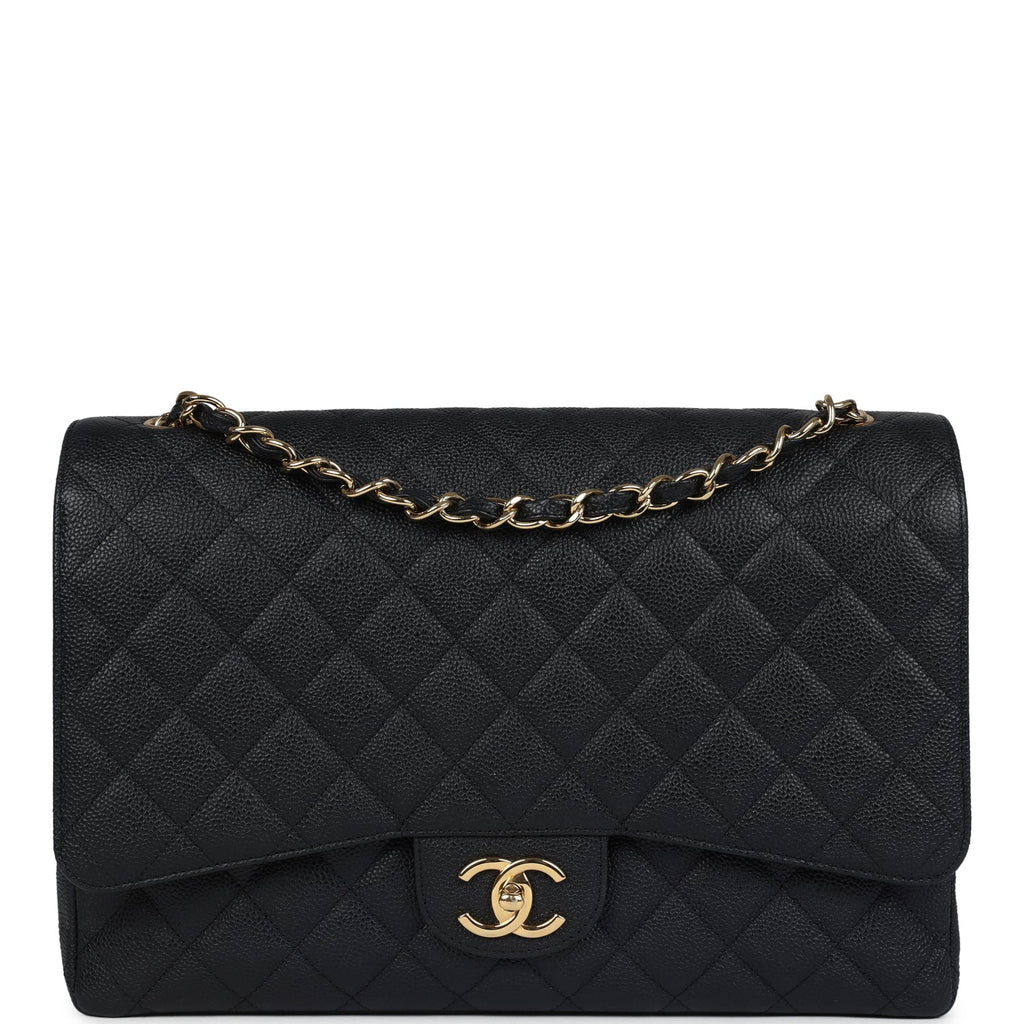 Chanel Maxi Classic Double Flap Bag Black Caviar Gold Hardware