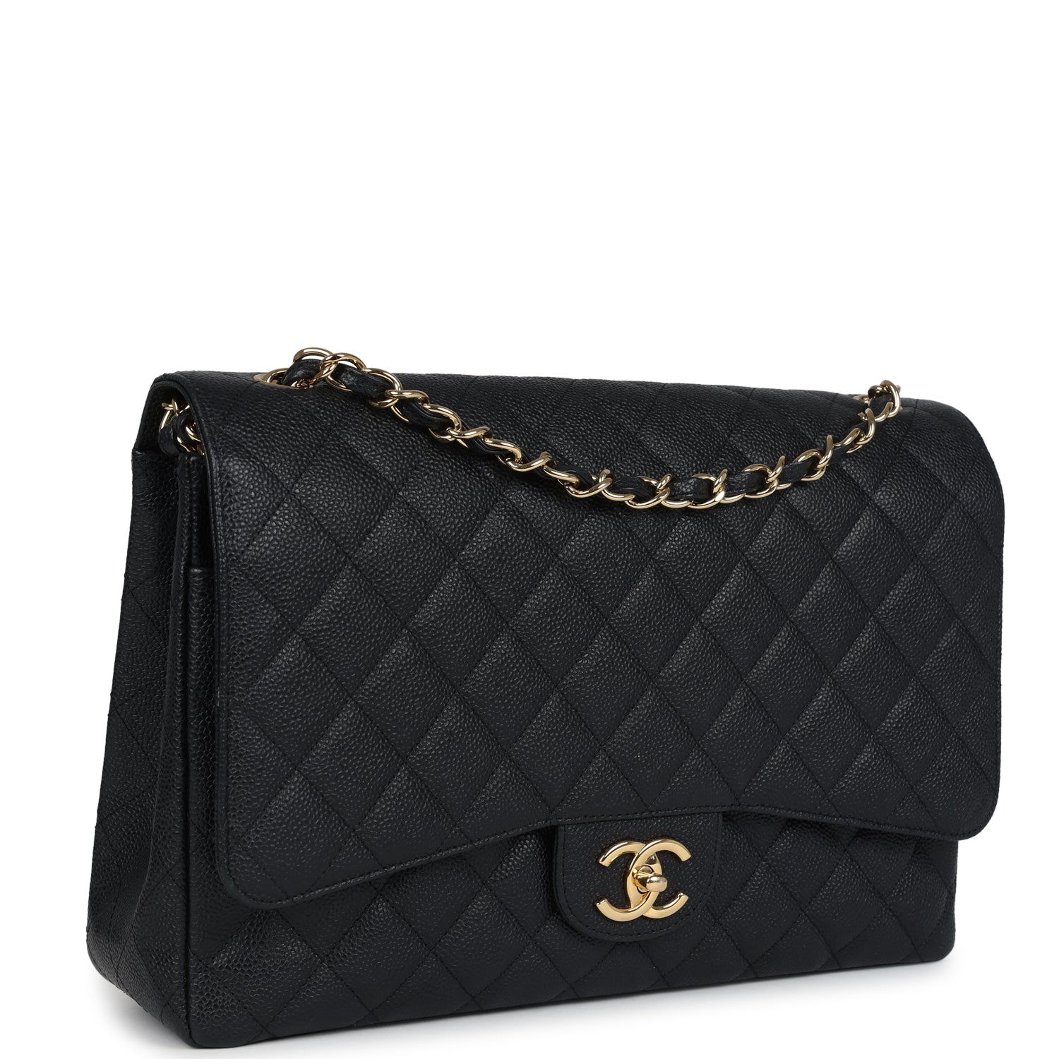 Chanel Maxi Classic Double Flap Bag Black Caviar Gold Hardware