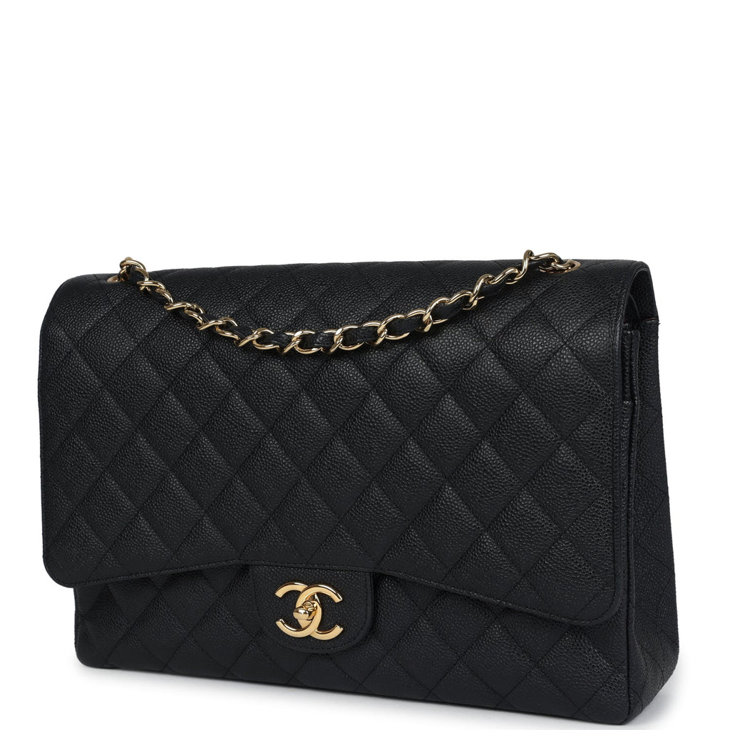 Chanel Maxi Classic Double Flap Bag Black Caviar Gold Hardware