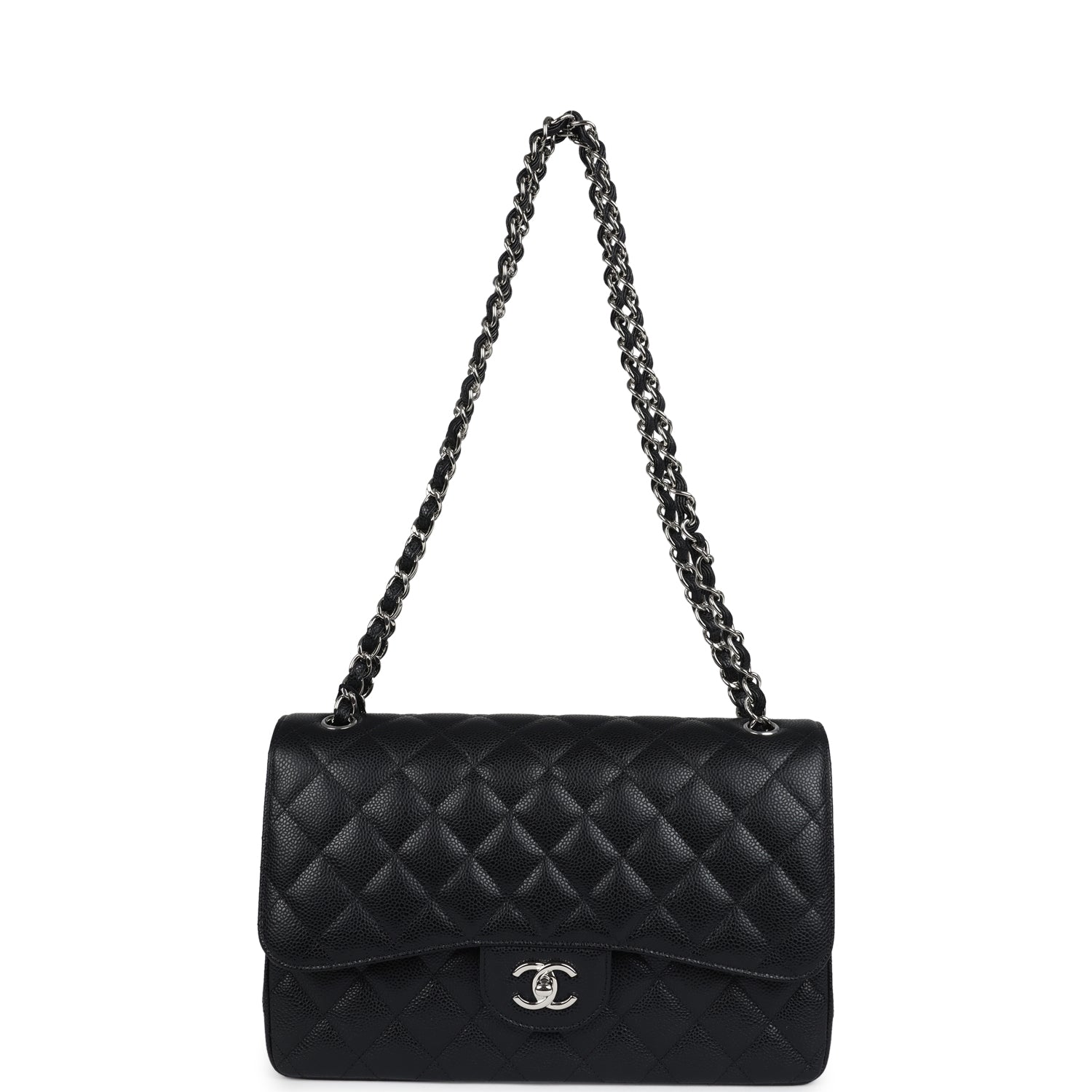 Chanel Jumbo Classic Double Flap Bag Black Caviar Silver Hardware