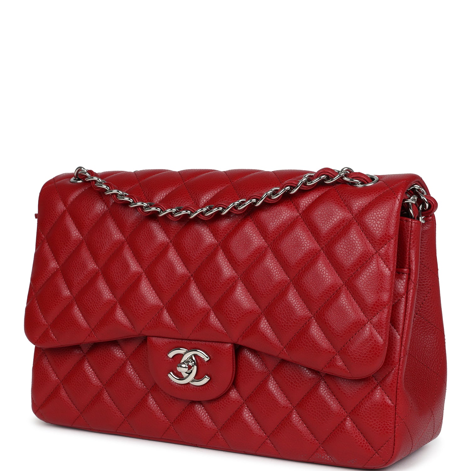 Chanel Jumbo Classic Double Flap Red Caviar Silver Hardware