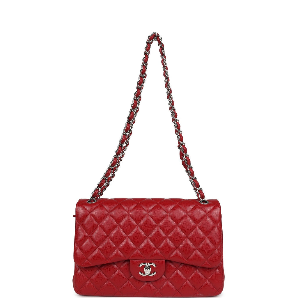 Chanel Jumbo Classic Double Flap Red Caviar Silver Hardware