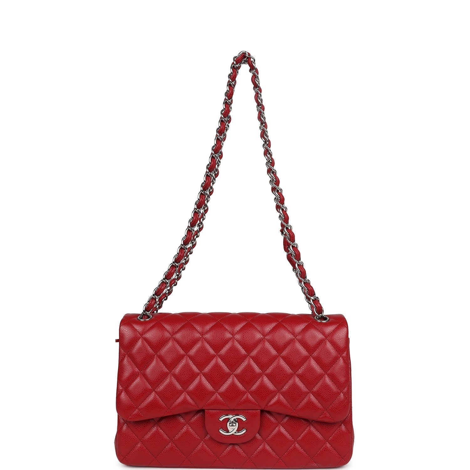 Chanel Jumbo Classic Double Flap Red Caviar Silver Hardware