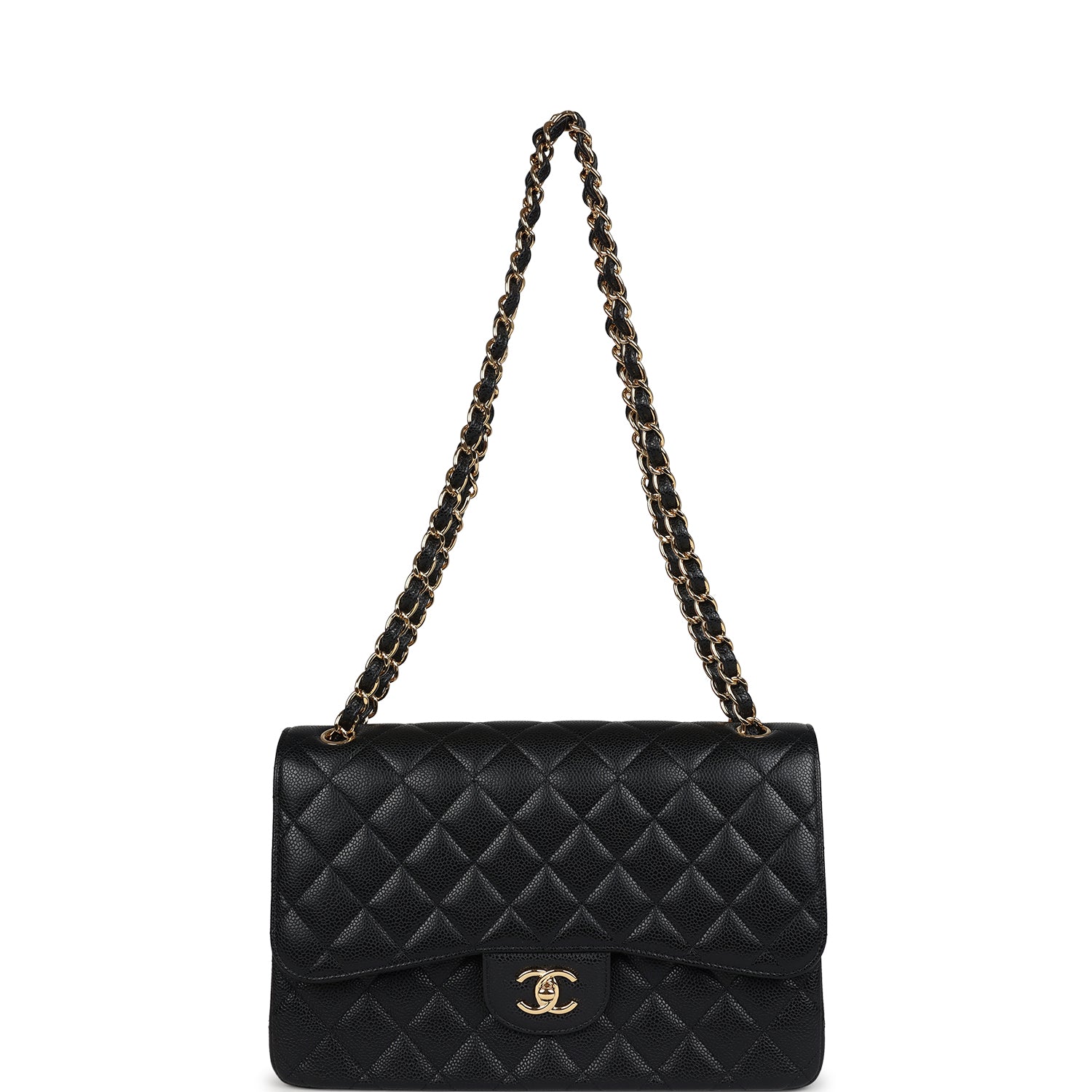 Chanel Jumbo Classic Double Flap Bag Black Caviar Gold Hardware