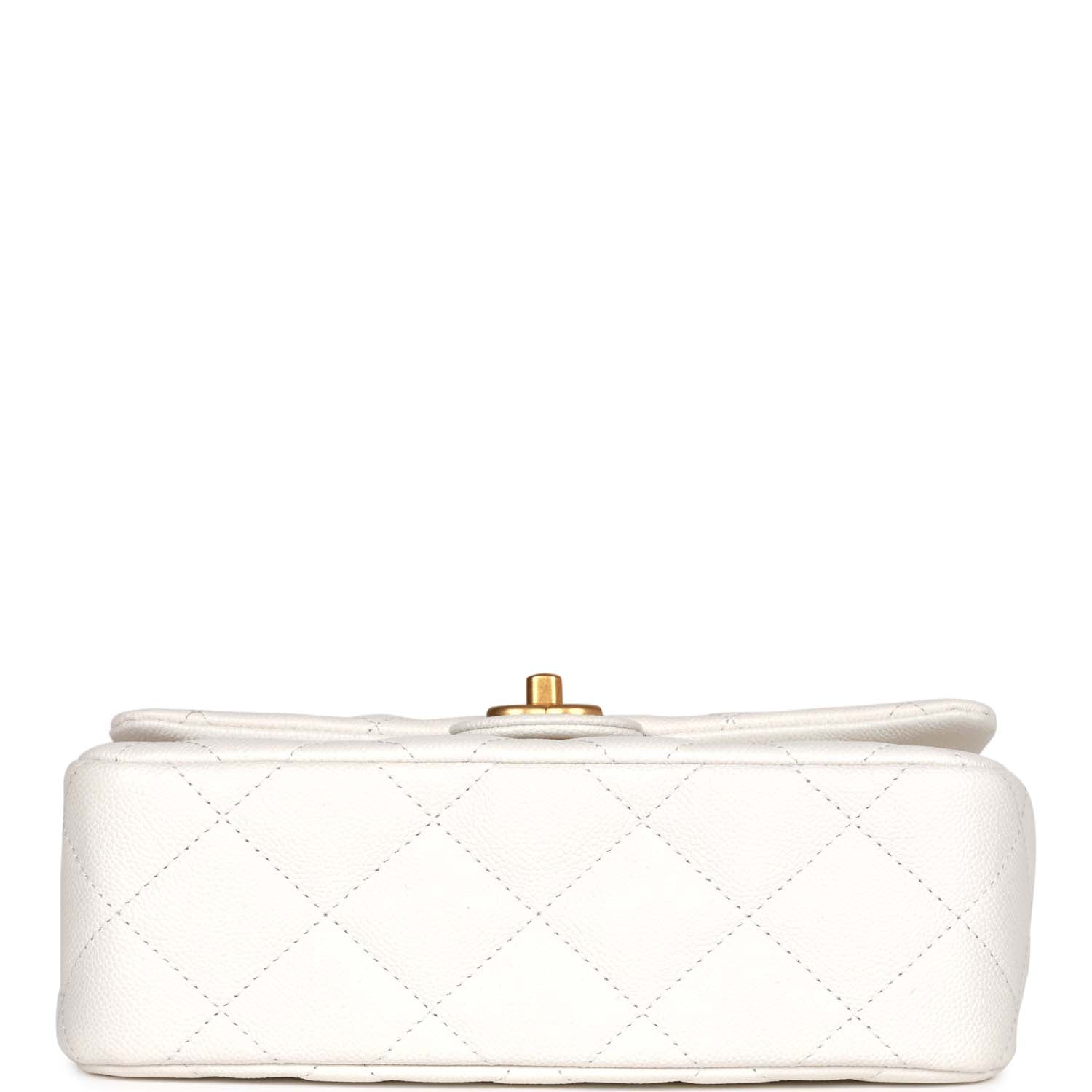 Chanel Large Single Flap White Caviar Leather Antique Gold Hardware