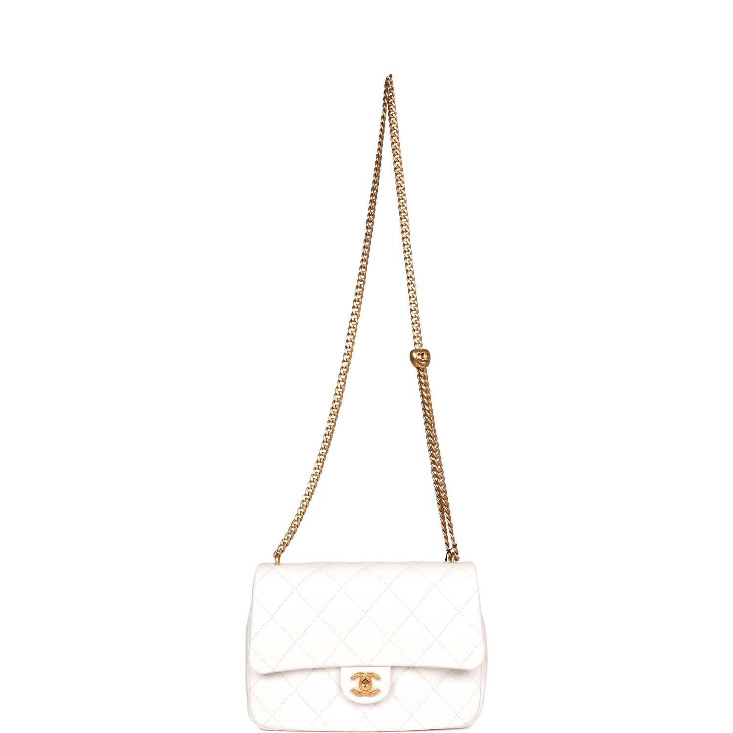 Chanel Large Single Flap White Caviar Leather Antique Gold Hardware