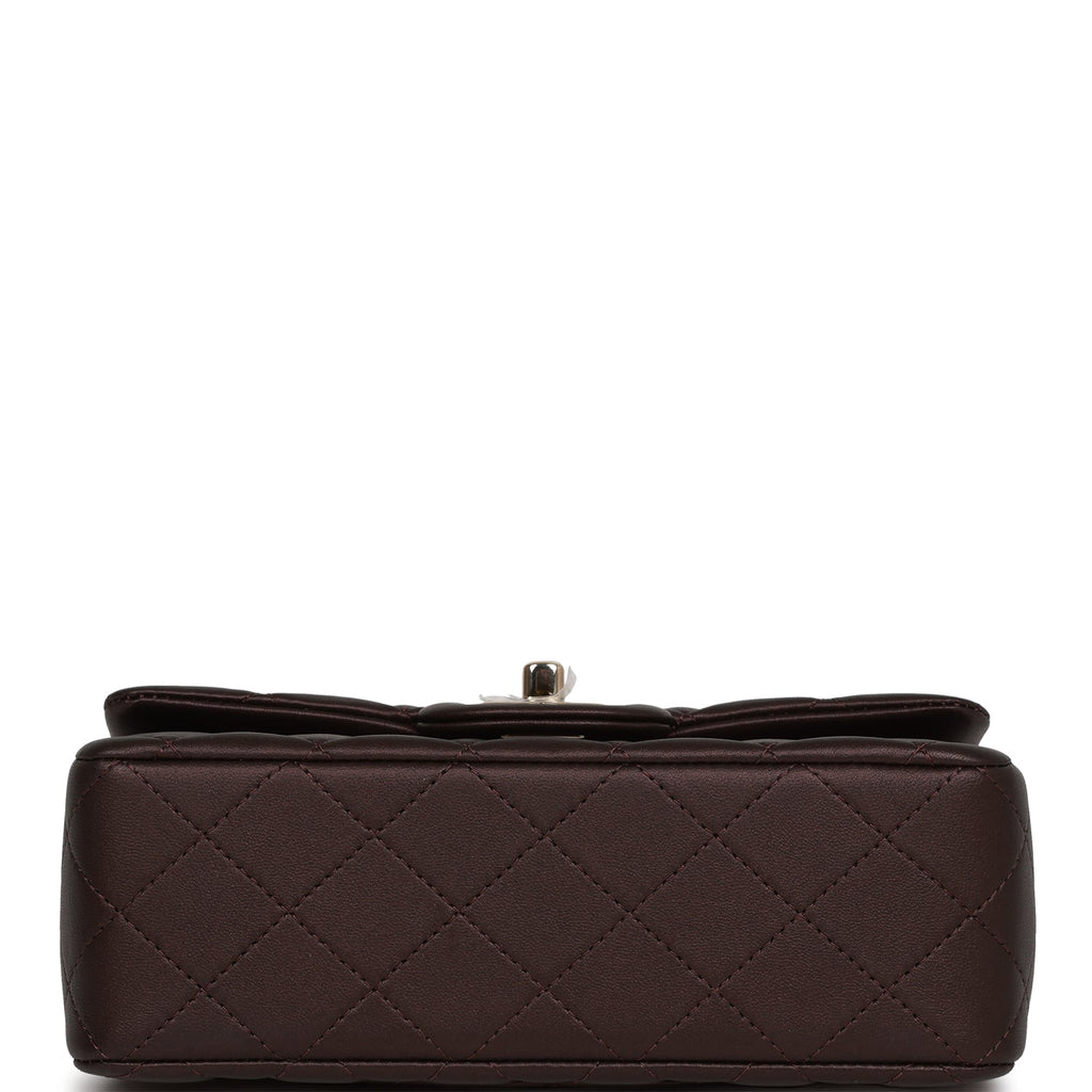 Chanel Mini Rectangular Flap Bag with Top Handle Burgundy Lambskin Light Gold Hardware