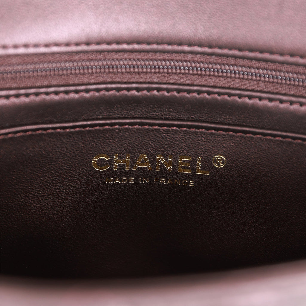 Chanel Mini Rectangular Flap Bag with Top Handle Burgundy Lambskin Light Gold Hardware