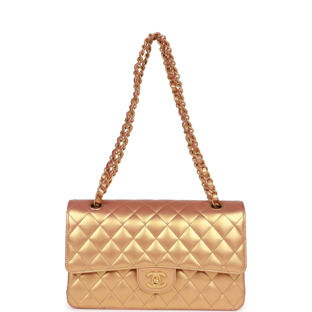 Chanel Medium Classic Double Flap Bag Metallic Iridescent Gold Calfskin Antique Gold Hardware