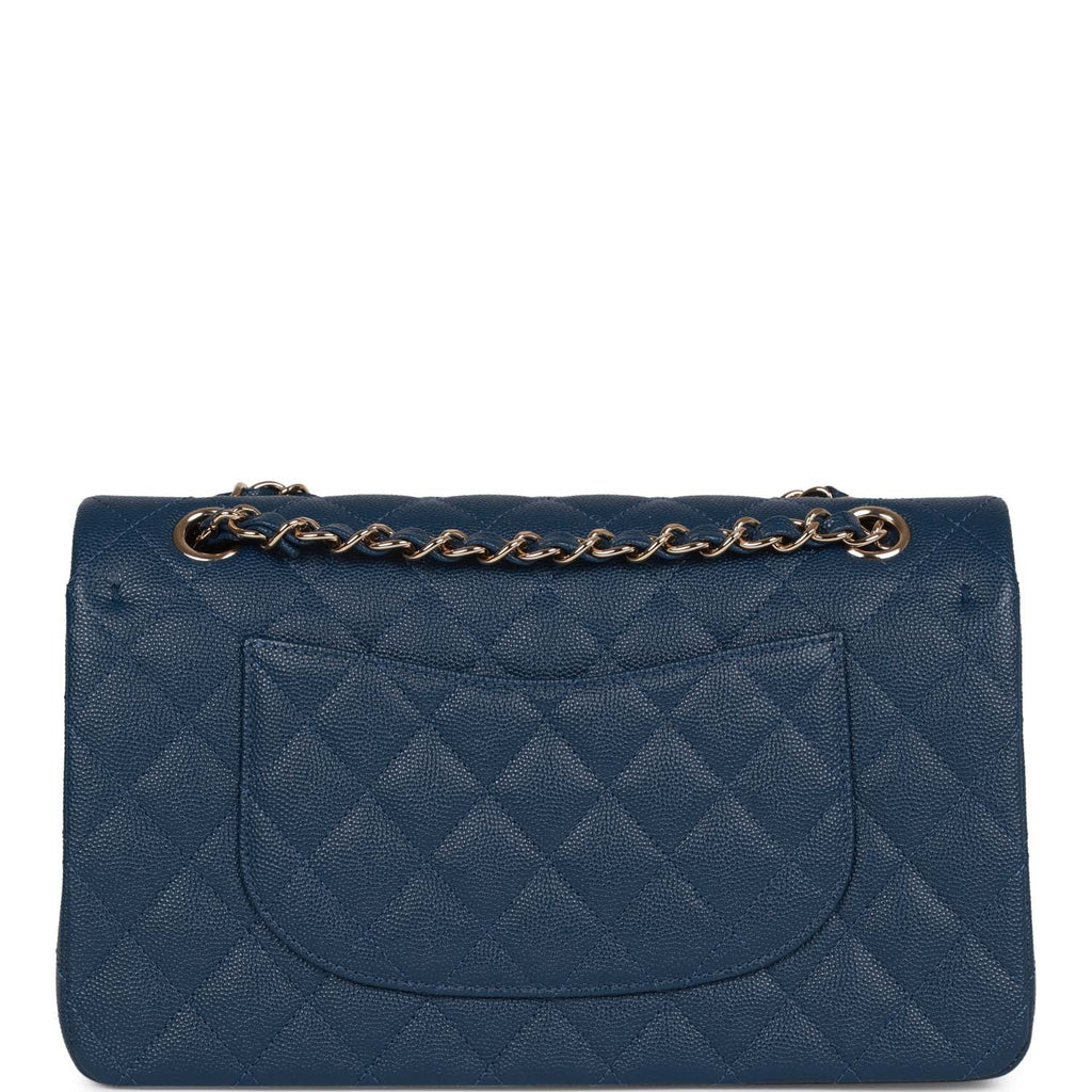 Chanel Medium Classic Double Flap Bag Blue Caviar Light Gold Hardware