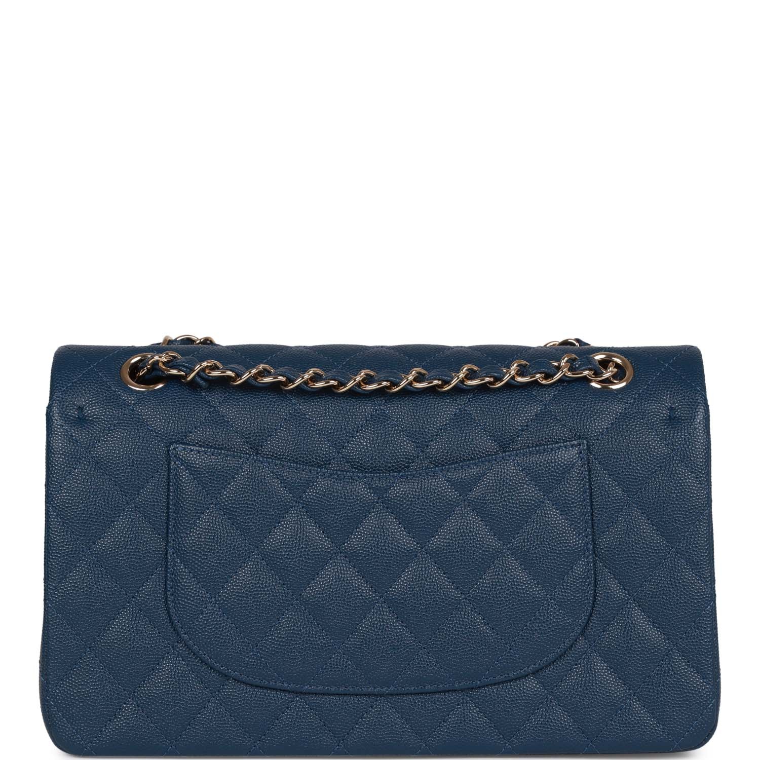 Chanel Medium Classic Double Flap Bag Blue Caviar Light Gold Hardware
