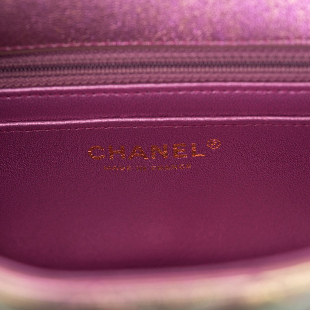Chanel Mini Rectangular Flap Bag Purple Iridescent Lambskin Light Gold Hardware