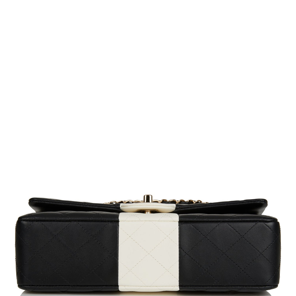 Chanel Medium Classic Double Flap Bag Black and White Lambskin Light Gold Hardware