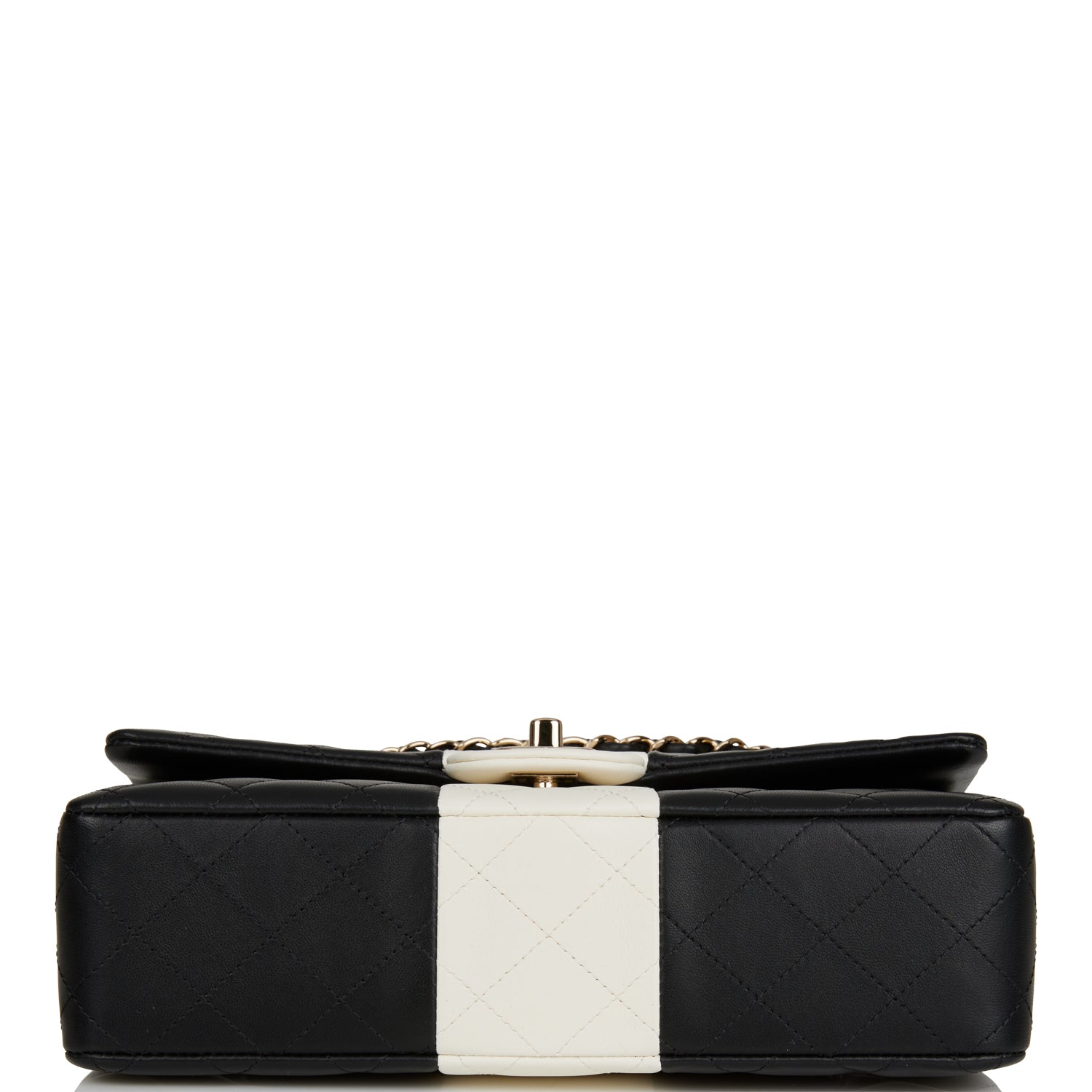 Chanel Medium Classic Double Flap Bag Black and White Lambskin Light Gold Hardware