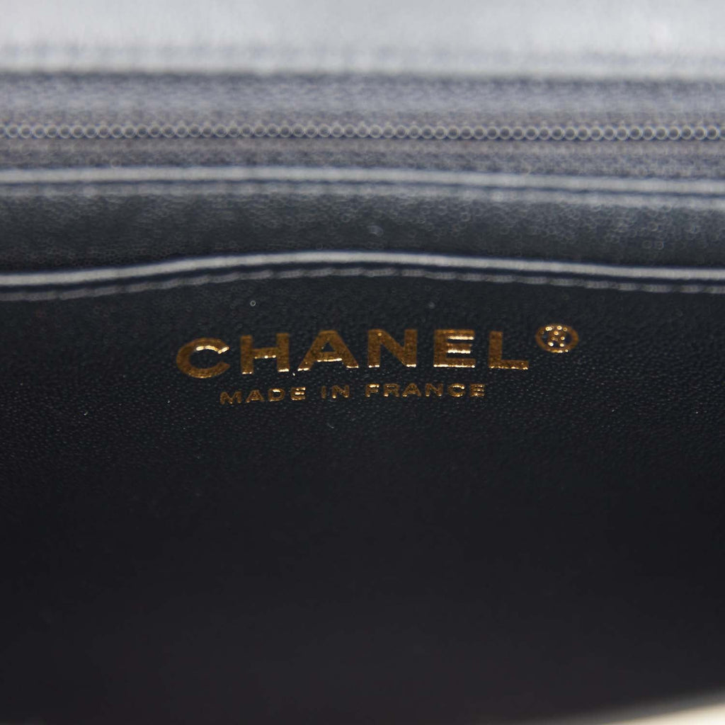 Chanel Mini Square Flap Bag Black and White Lambskin Light Gold Hardware