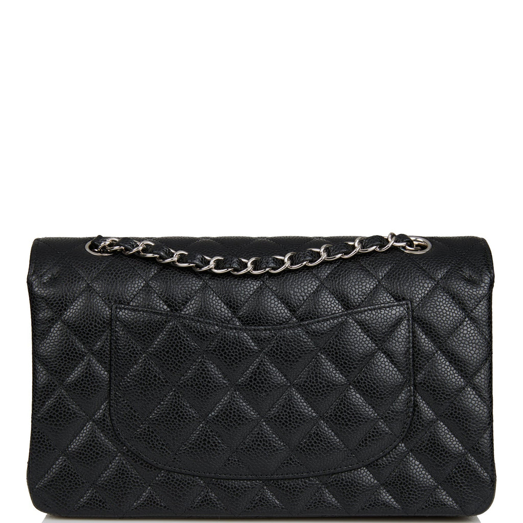 Chanel Medium Classic Double Flap Bag Black Quilted Caviar Silver Hardware