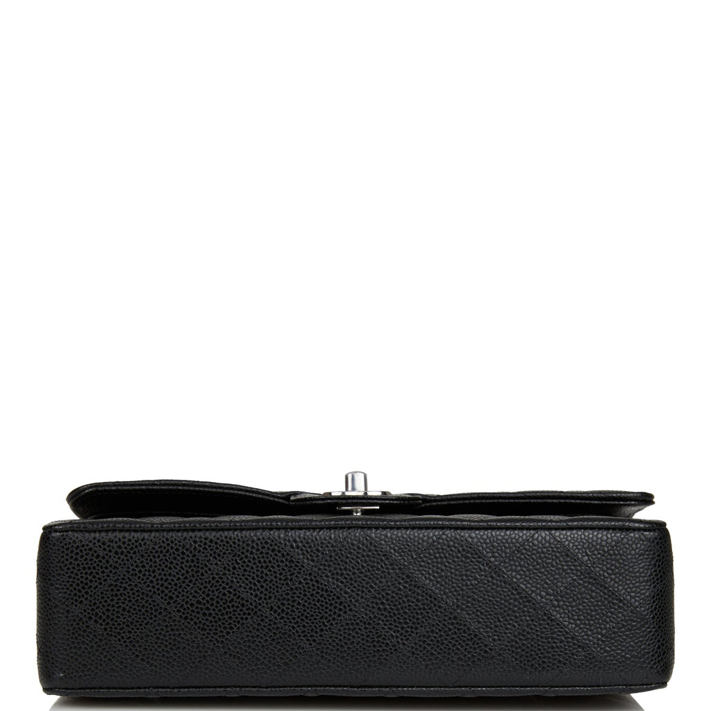 Chanel Medium Classic Double Flap Bag Black Quilted Caviar Silver Hardware