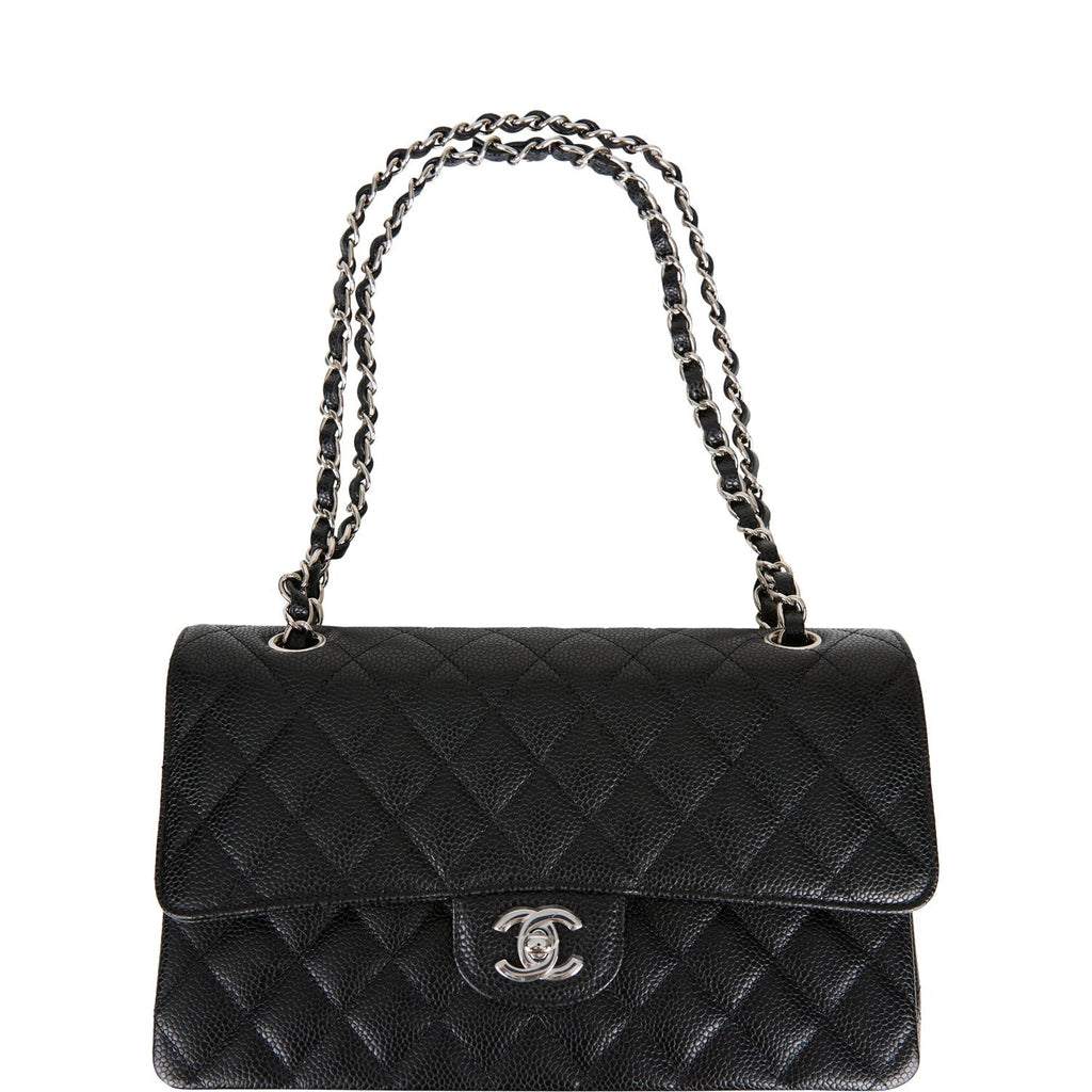 Chanel Medium Classic Double Flap Bag Black Quilted Caviar Silver Hardware