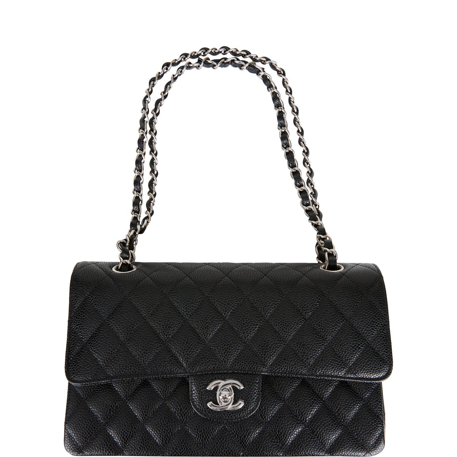 Chanel Medium Classic Double Flap Bag Black Quilted Caviar Silver Hardware