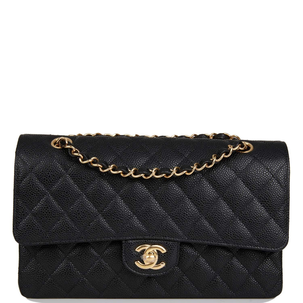 Chanel Medium Classic Double Flap Bag Black Quilted Caviar Gold Hardware