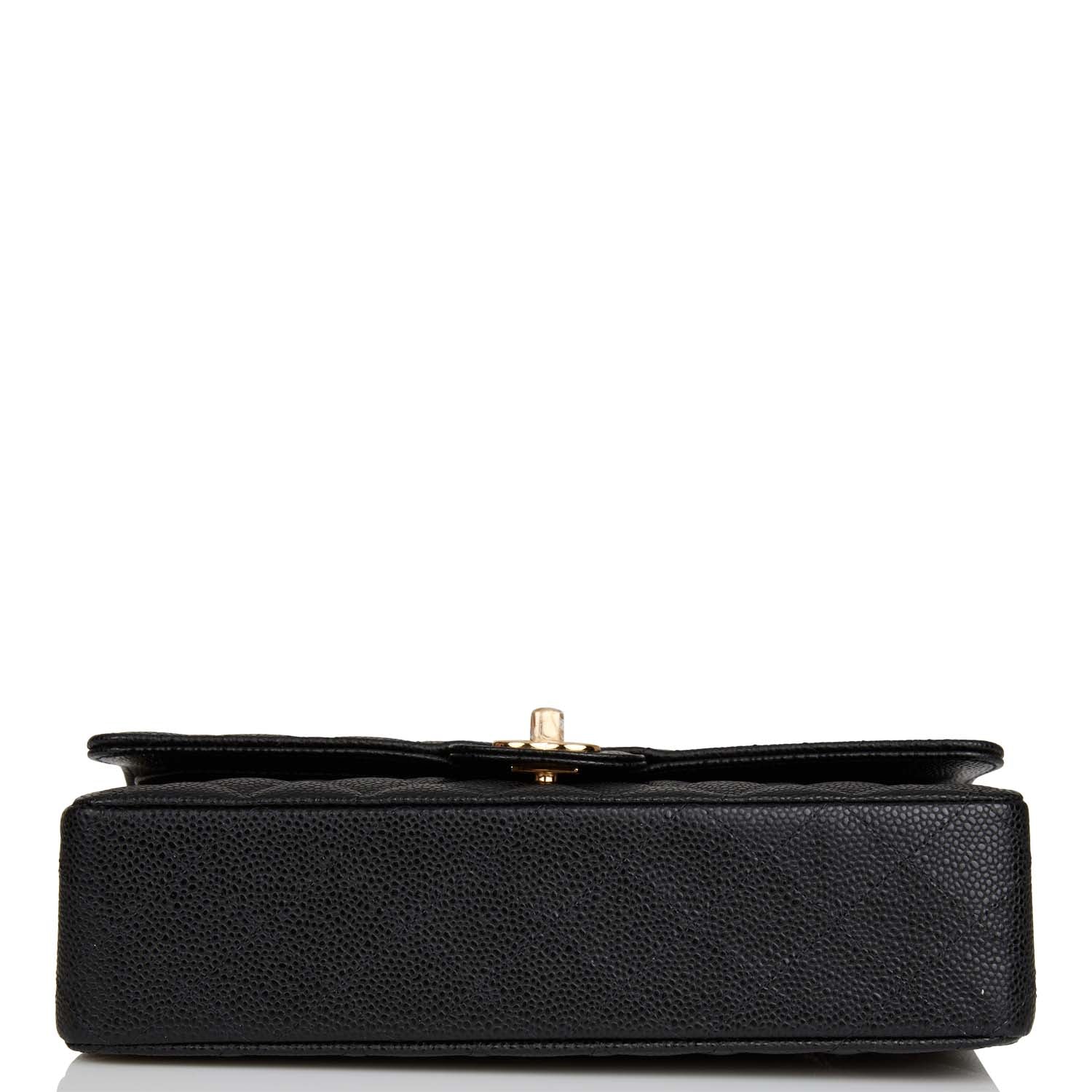Chanel Medium Classic Double Flap Bag Black Quilted Caviar Gold Hardware