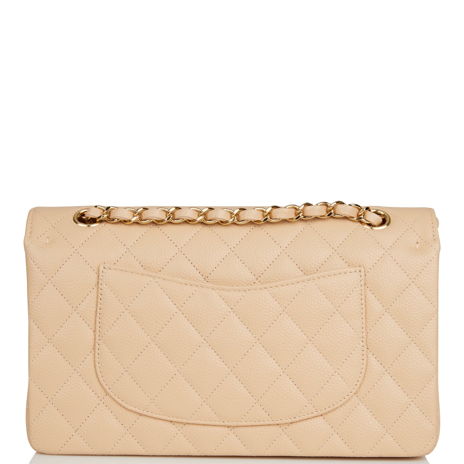 Chanel Medium Classic Double Flap Bag Beige Quilted Caviar Gold Hardware