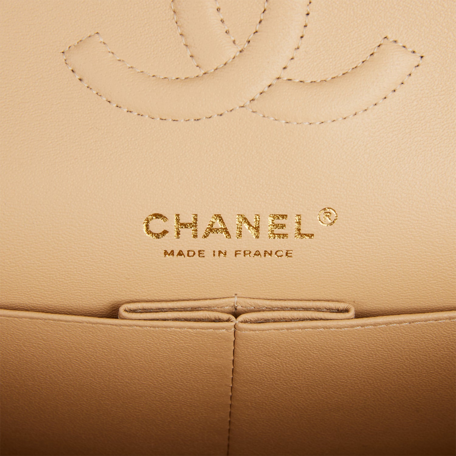 Chanel Medium Classic Double Flap Bag Beige Quilted Caviar Gold Hardware