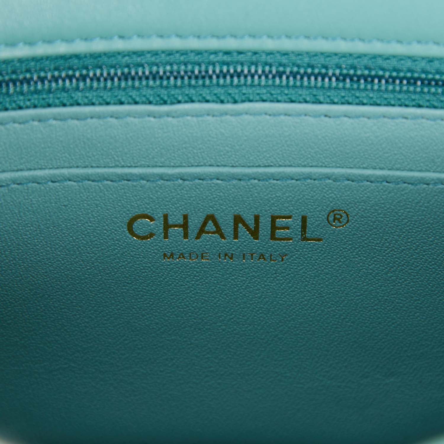 Chanel Mini Rectangular Flap Bag Turquoise Lambskin Light Gold Hardware