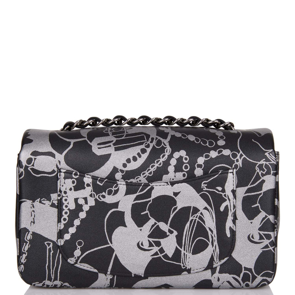 Chanel Mini Rectangular Flap Bag Black and Silver Printed Lambskin Silver Hardware